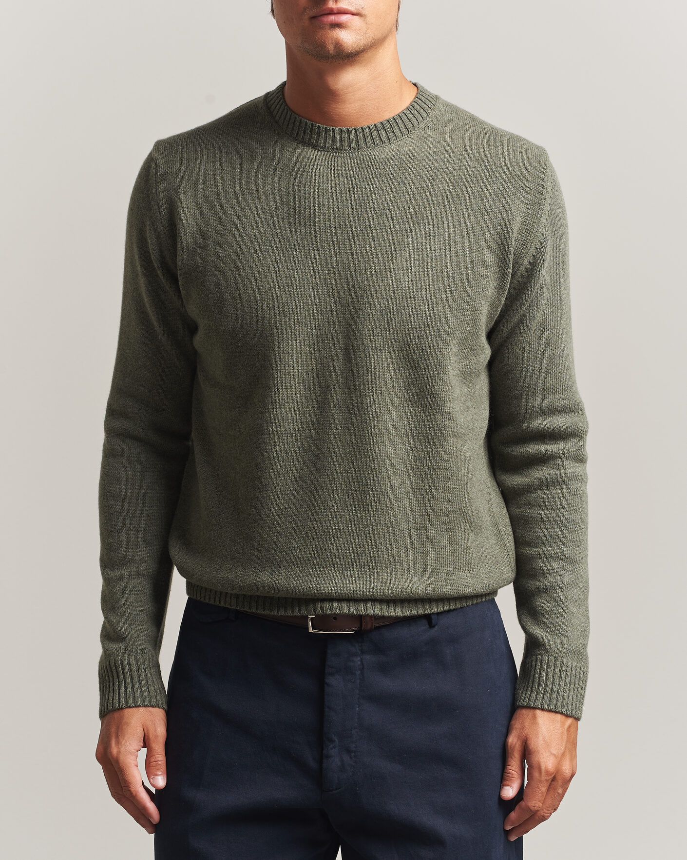 Uomini | Maglieria | Stenströms | Brushed Merino Crew Neck Green
