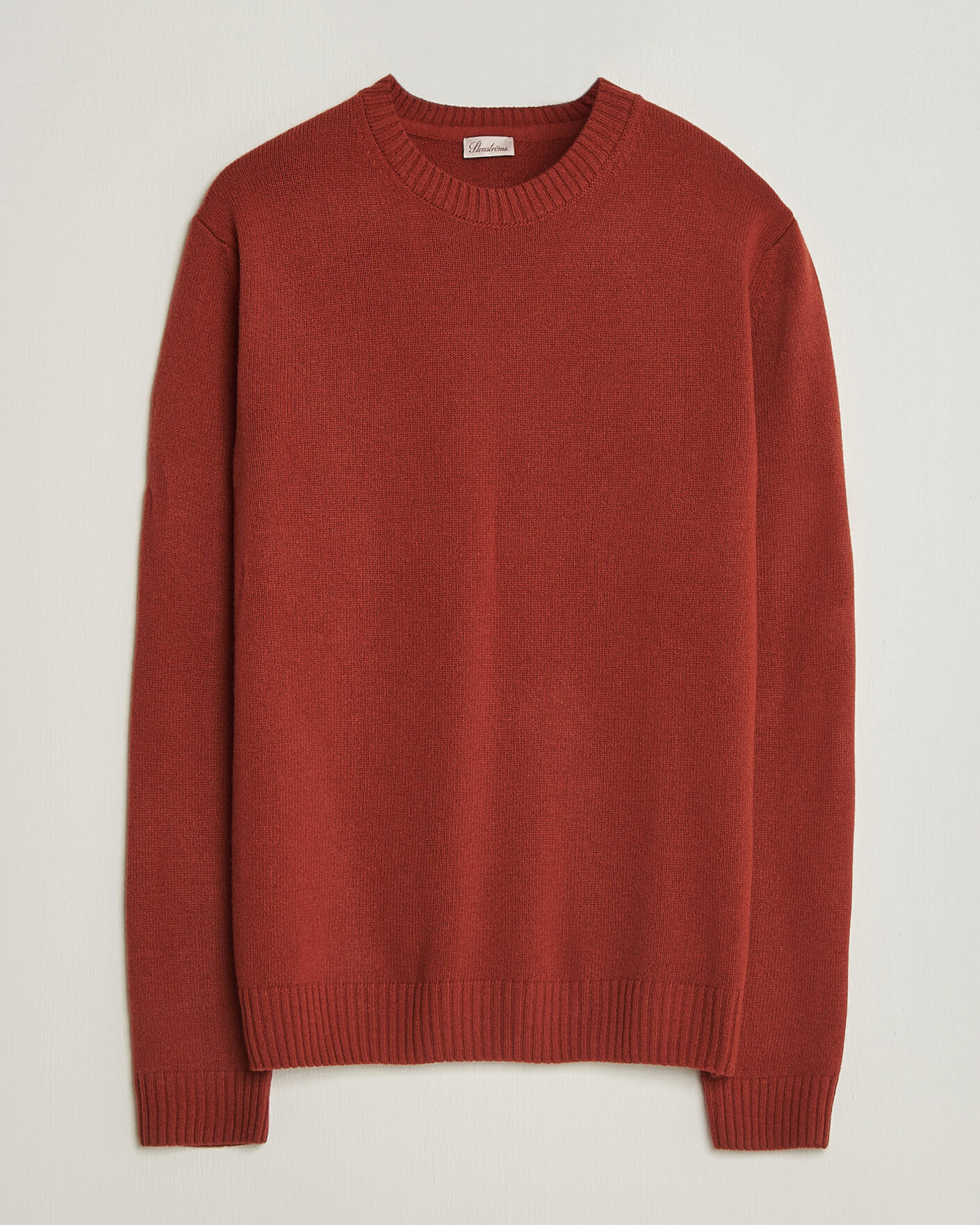 Uomini | Maglieria | Stenströms | Brushed Merino Crew Neck Burnt Orange