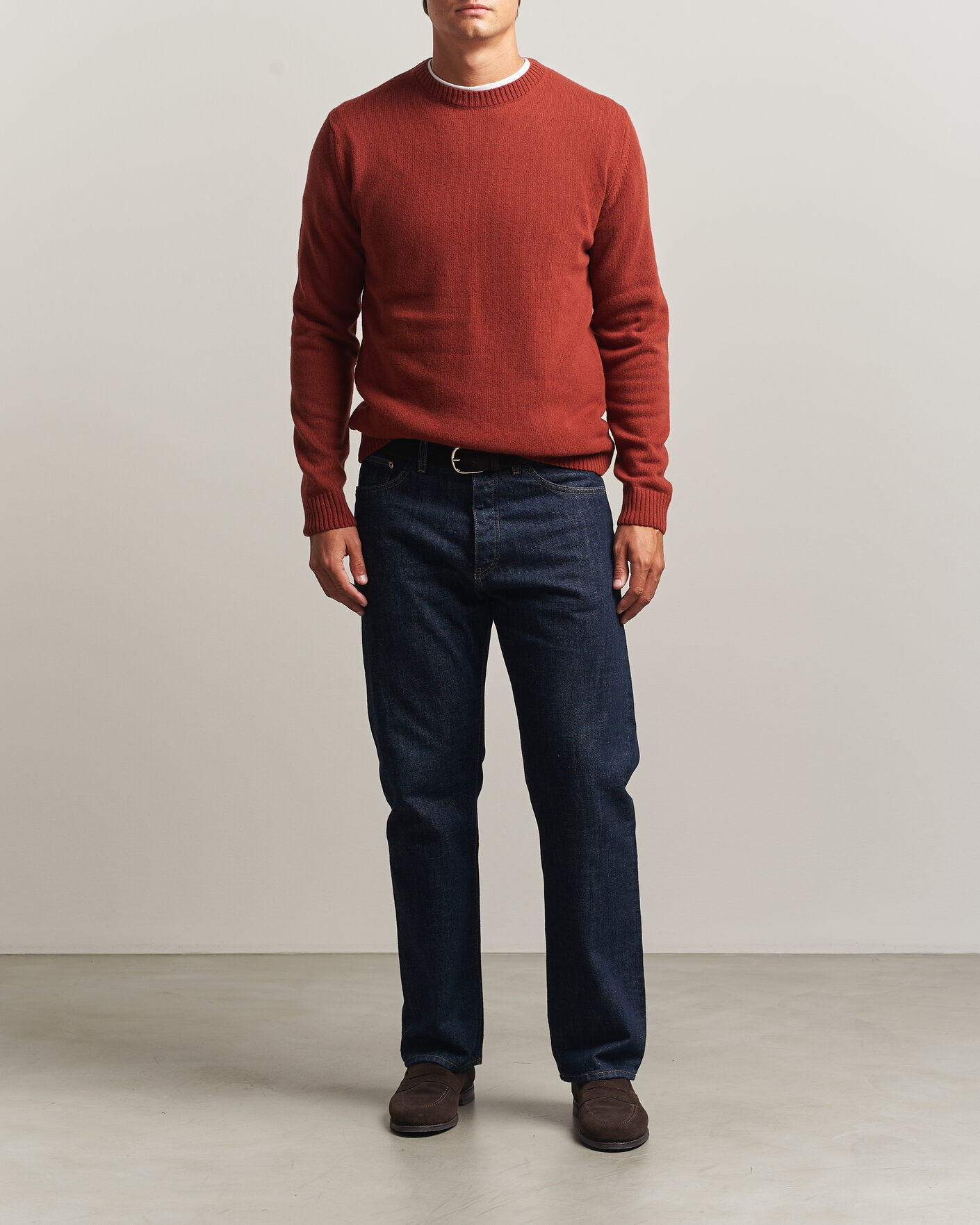 Uomini | Maglieria | Stenströms | Brushed Merino Crew Neck Burnt Orange