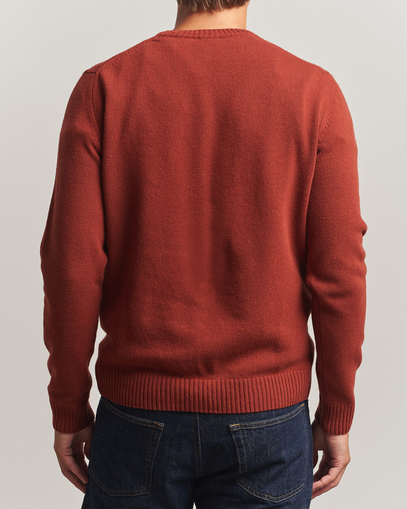 Uomini | Maglieria | Stenströms | Brushed Merino Crew Neck Burnt Orange