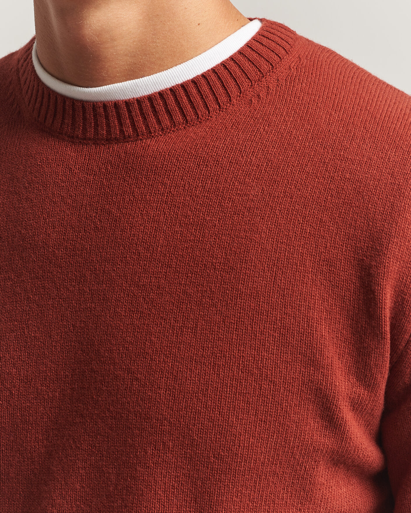 Uomini | Maglieria | Stenströms | Brushed Merino Crew Neck Burnt Orange
