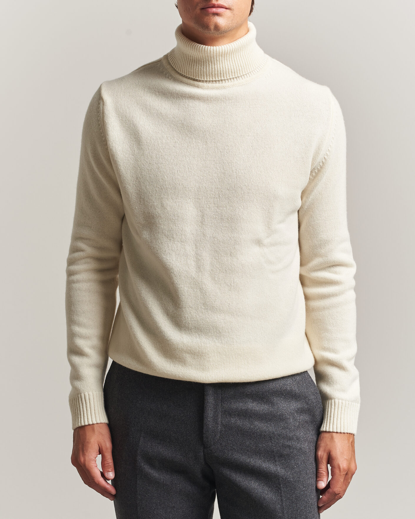 Uomini | Maglieria | Stenströms | Brushed Merino Rollneck Off White