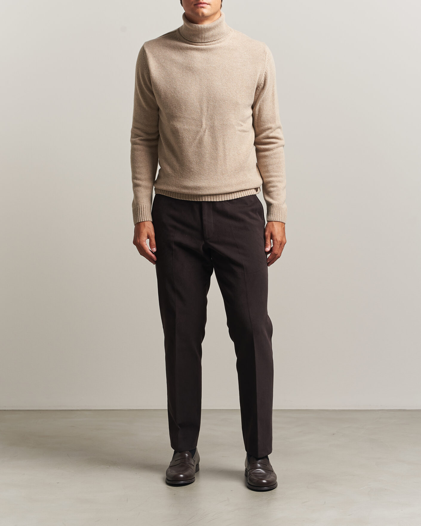 Uomini | Maglieria | Stenströms | Brushed Merino Rollneck Beige