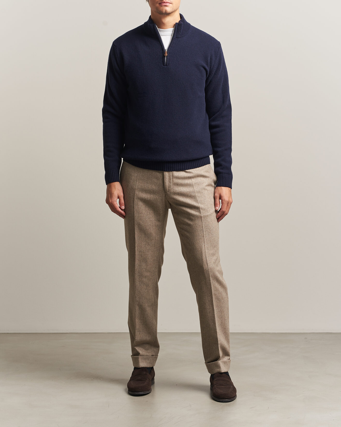 Uomini | Maglieria | Stenströms | Brushed Merino Half-Zip Navy