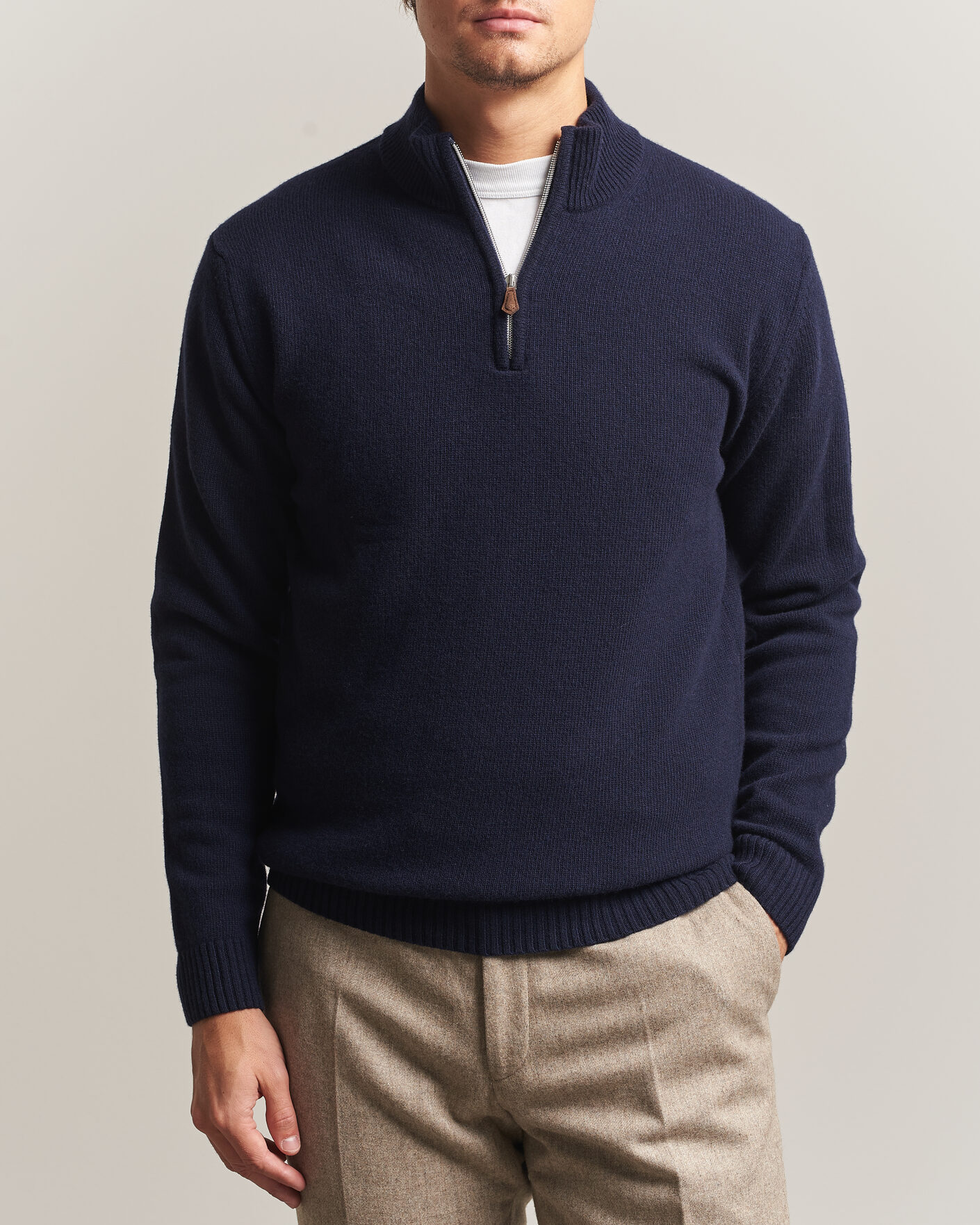 Uomini | Maglieria | Stenströms | Brushed Merino Half-Zip Navy