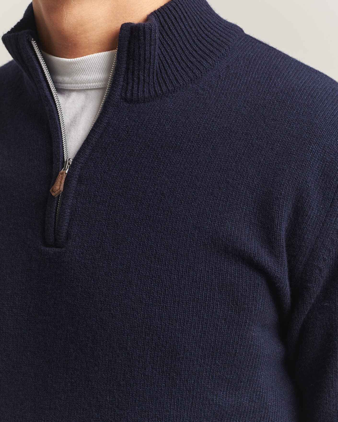 Uomini | Maglieria | Stenströms | Brushed Merino Half-Zip Navy