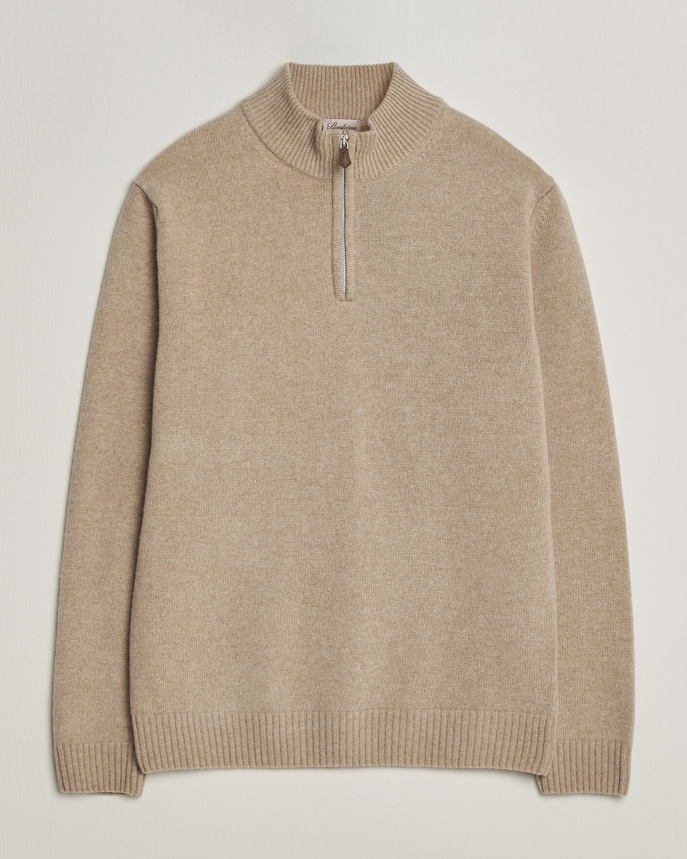 Uomini | Maglieria | Stenströms | Brushed Merino Half-Zip Beige