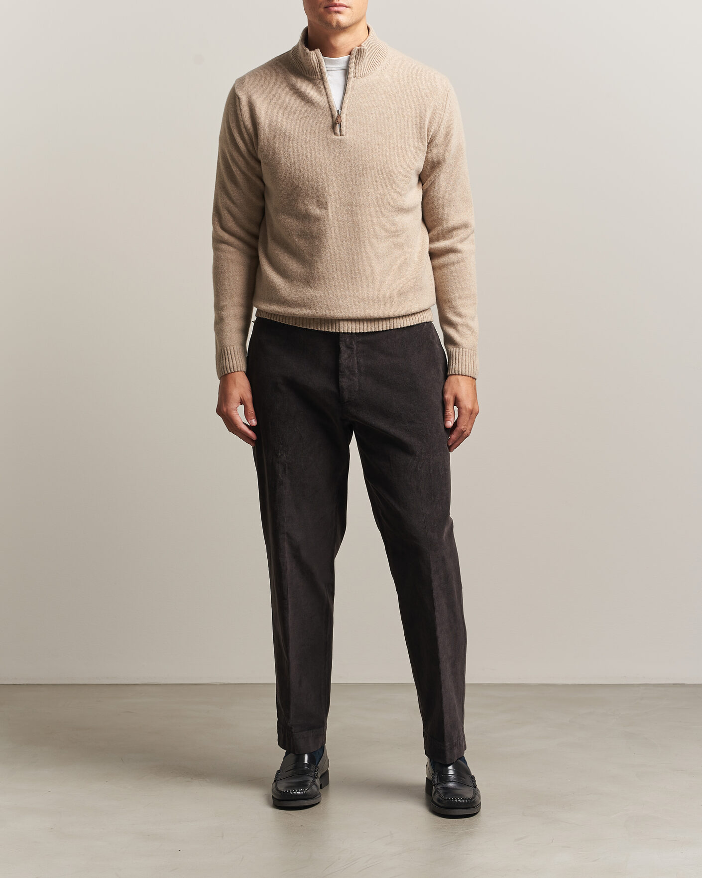 Uomini | Maglieria | Stenströms | Brushed Merino Half-Zip Beige