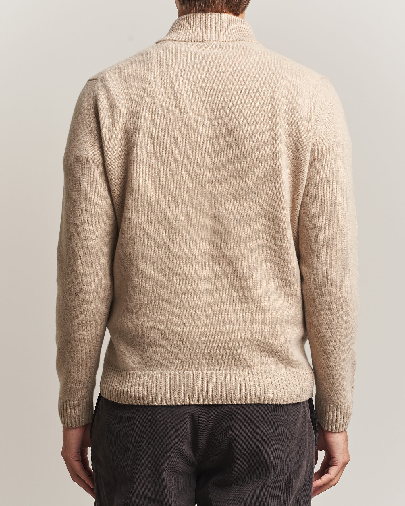 Uomini | Maglieria | Stenströms | Brushed Merino Half-Zip Beige