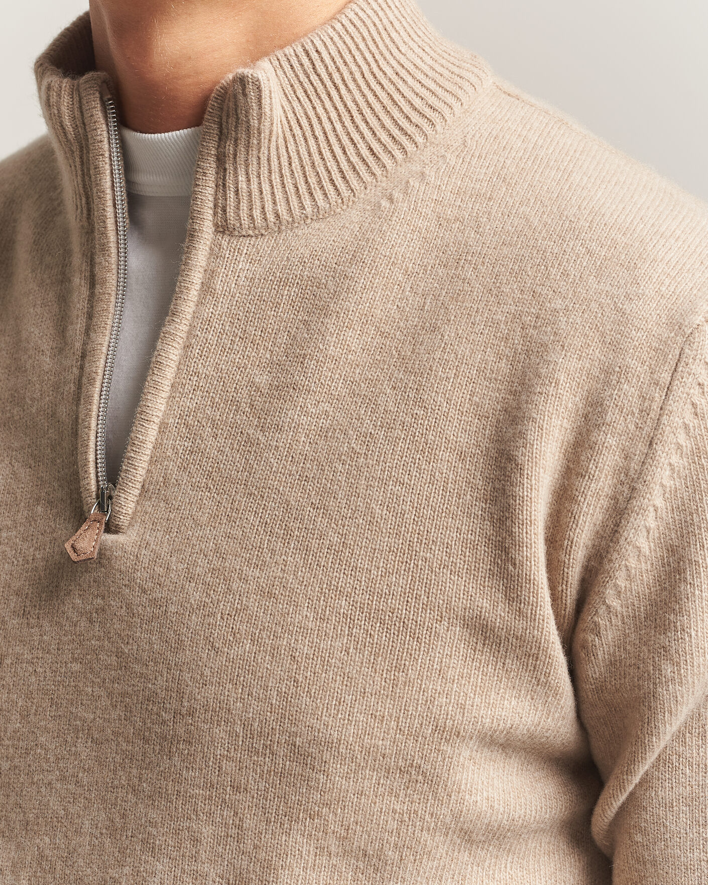 Uomini | Maglieria | Stenströms | Brushed Merino Half-Zip Beige