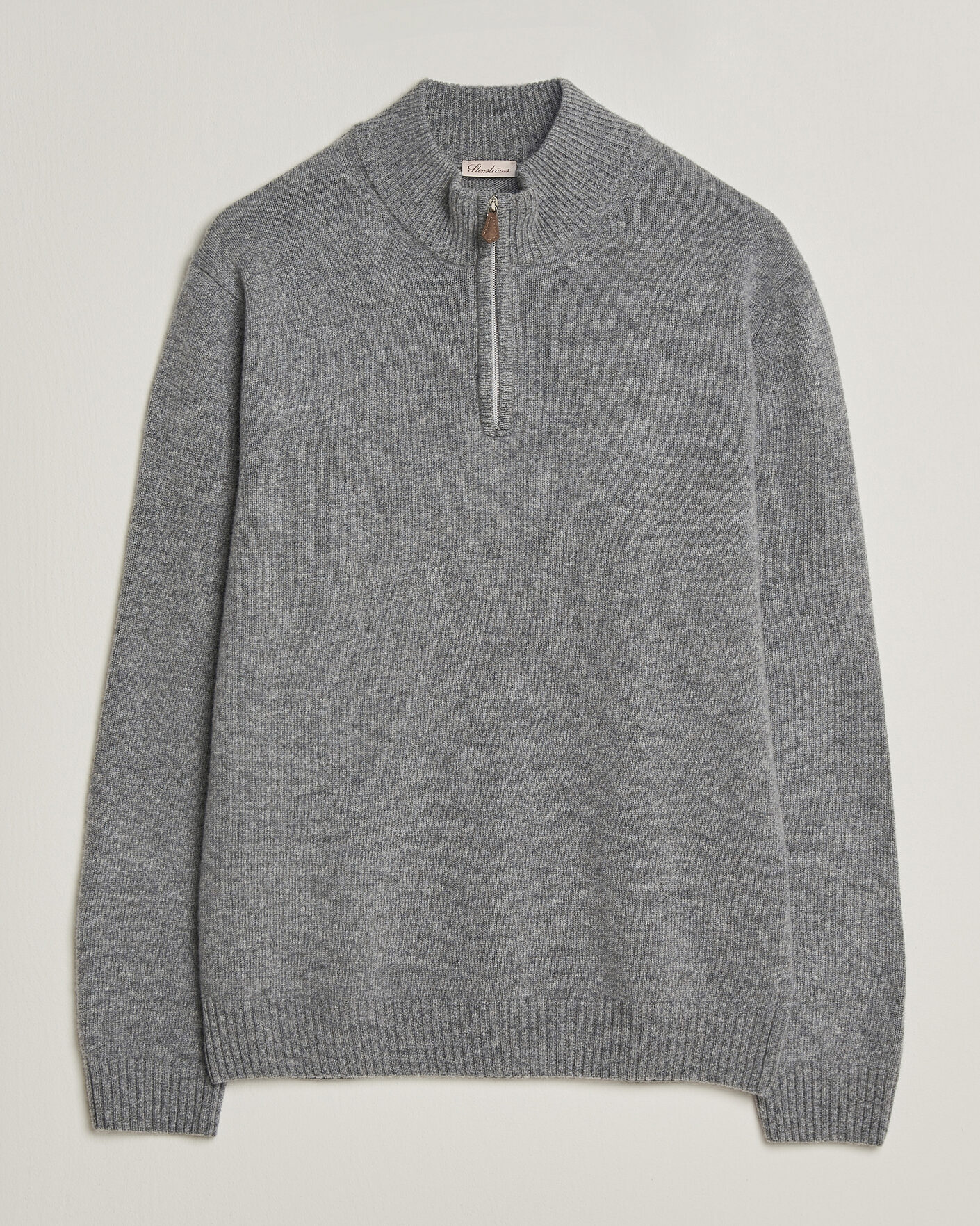 Uomini | Maglieria | Stenströms | Brushed Merino Half-Zip Grey