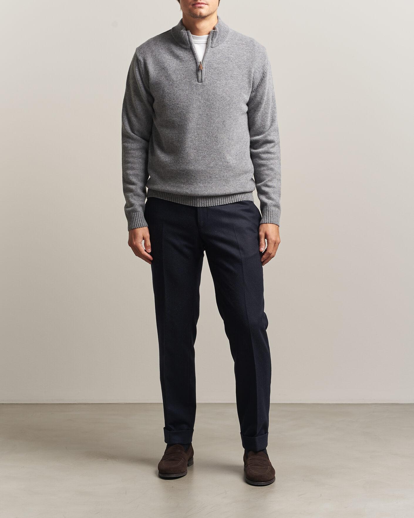 Uomini | Maglieria | Stenströms | Brushed Merino Half-Zip Grey