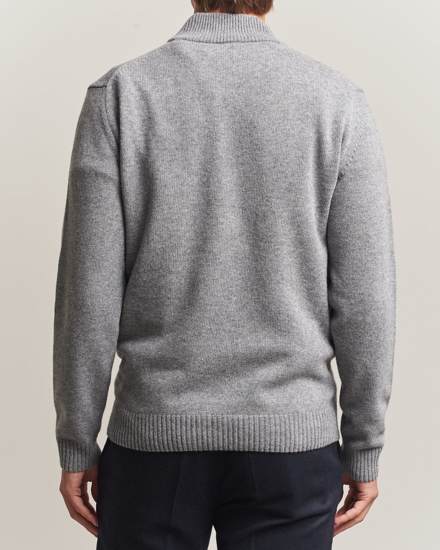 Uomini | Maglieria | Stenströms | Brushed Merino Half-Zip Grey