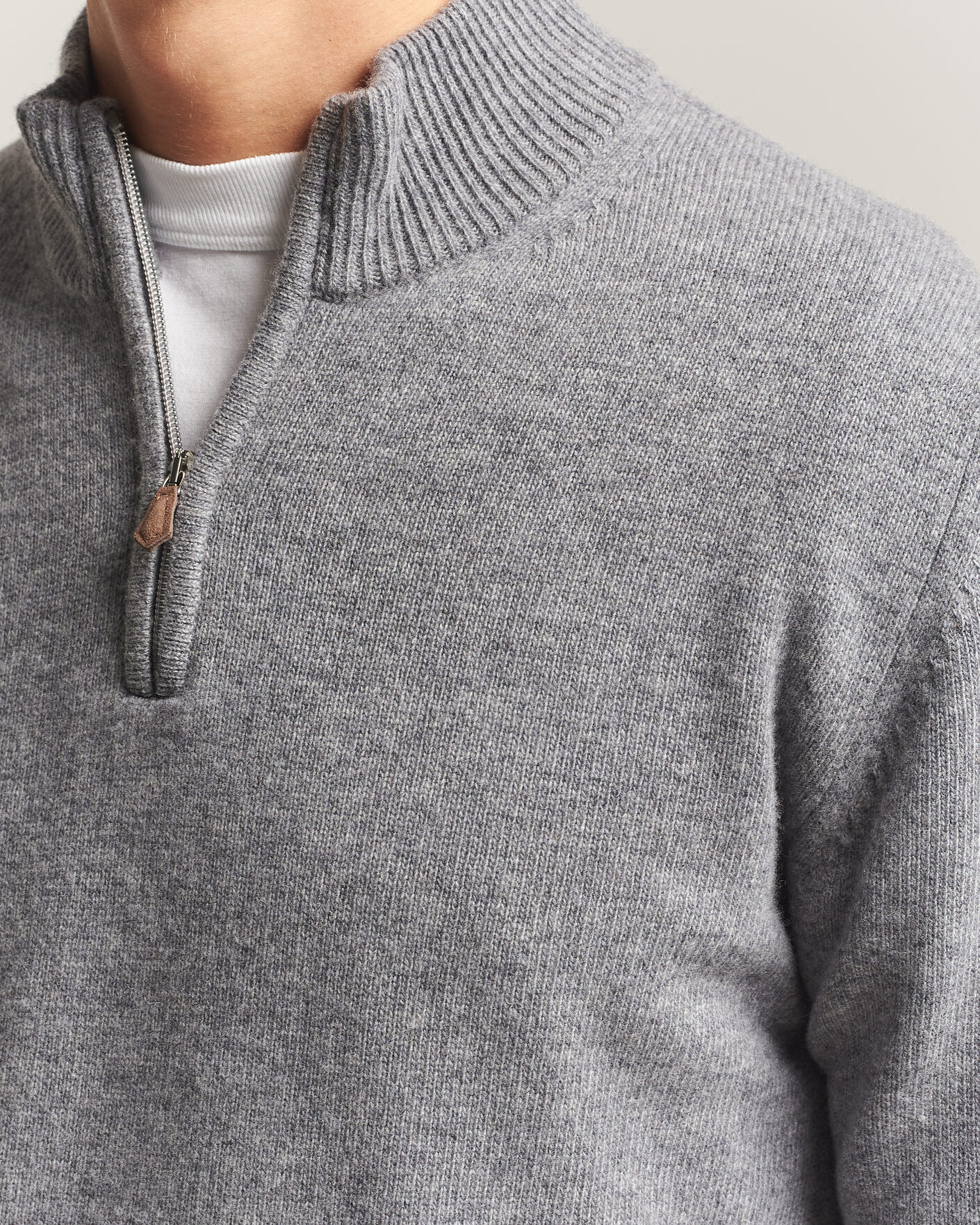 Uomini | Maglieria | Stenströms | Brushed Merino Half-Zip Grey