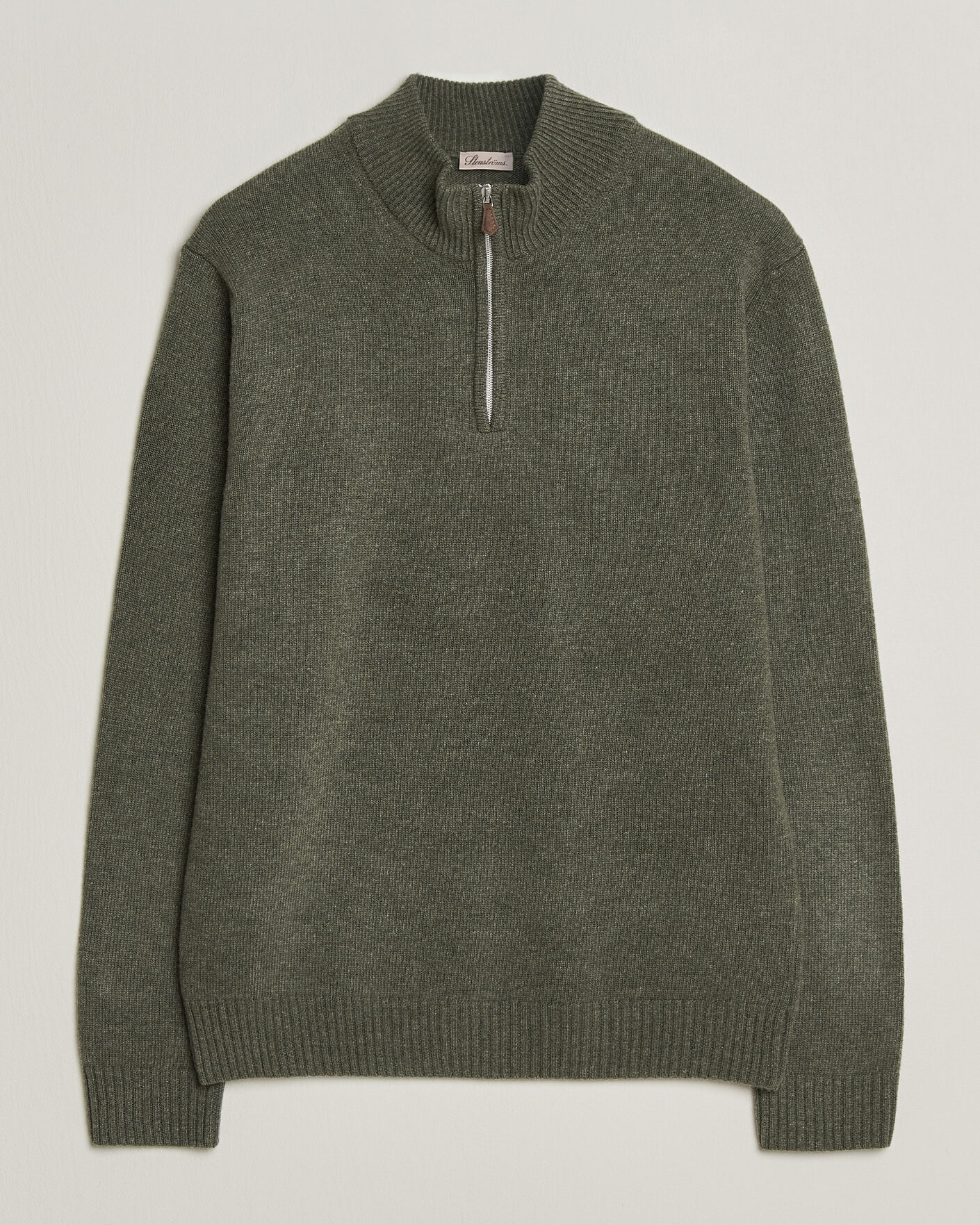 Uomini | Maglieria | Stenströms | Brushed Merino Half-Zip Green