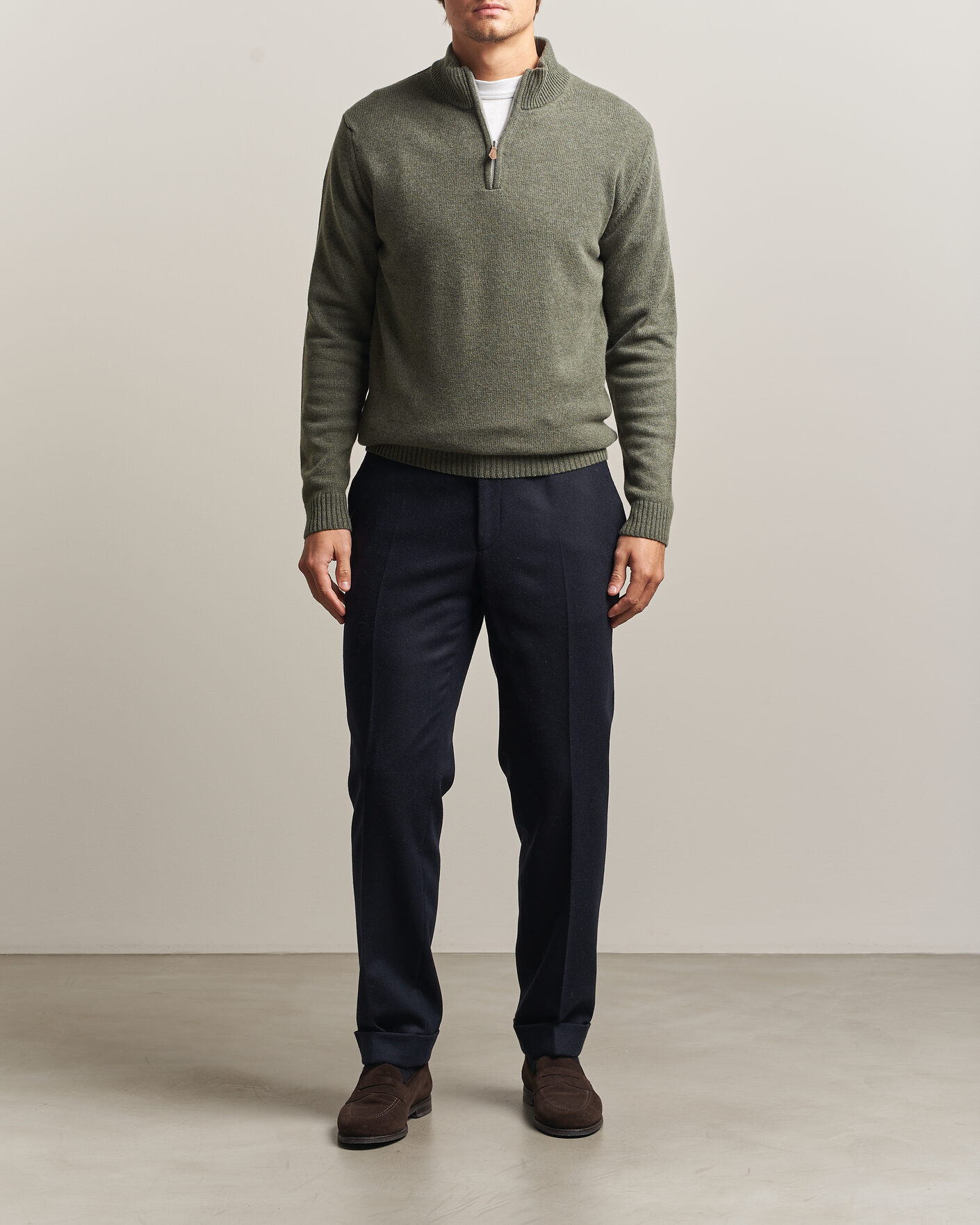 Uomini | Maglieria | Stenströms | Brushed Merino Half-Zip Green