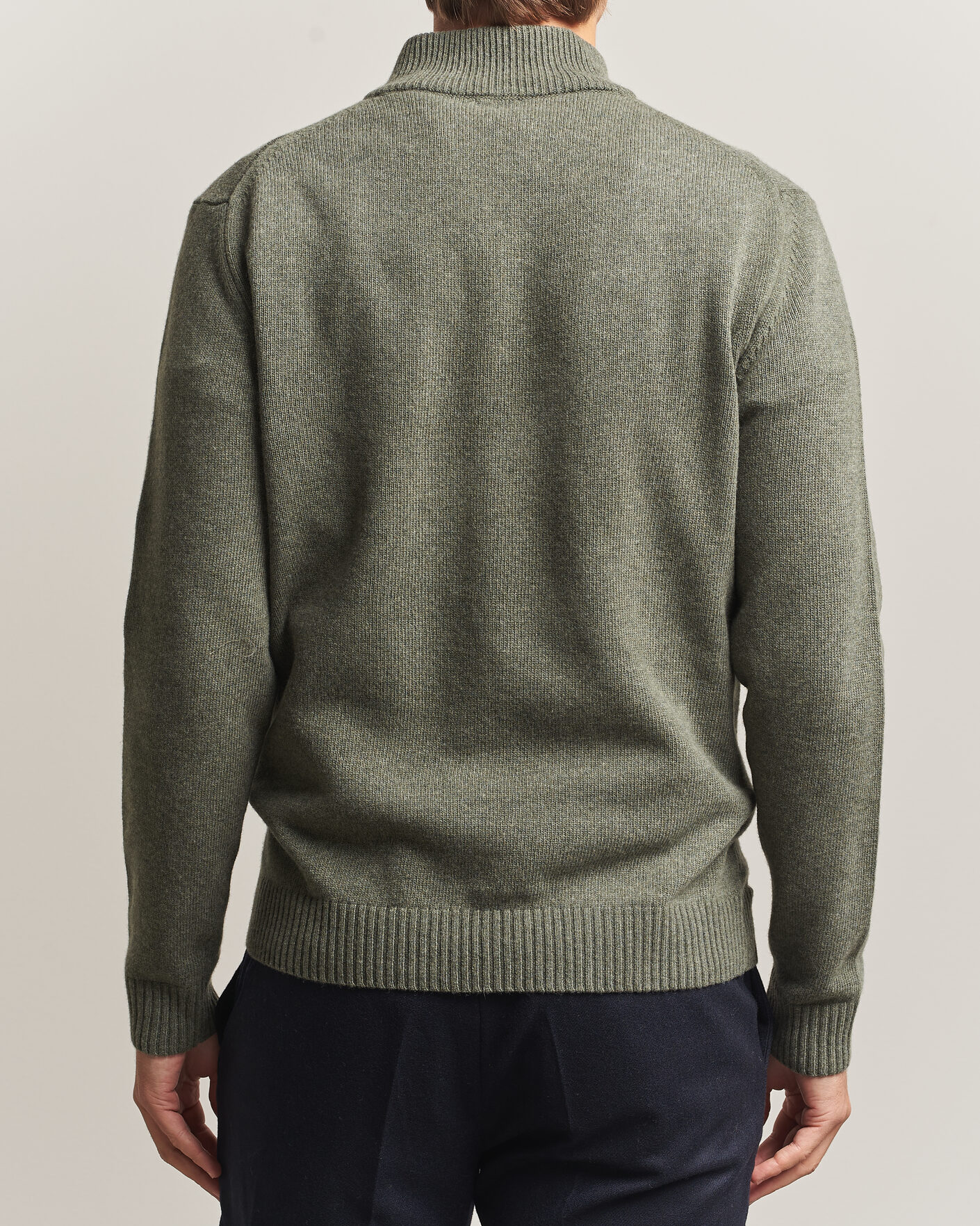 Uomini | Maglieria | Stenströms | Brushed Merino Half-Zip Green