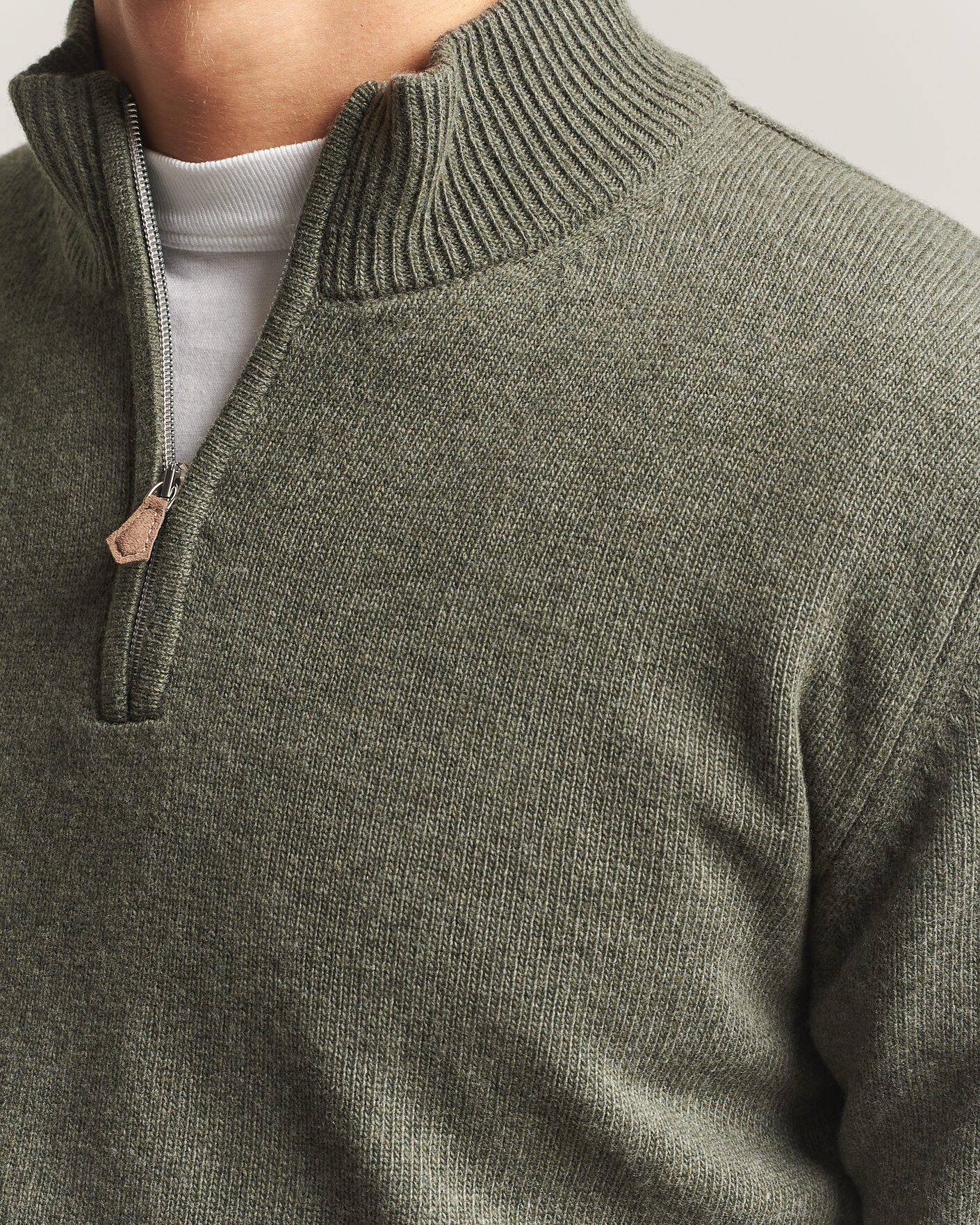 Uomini | Maglieria | Stenströms | Brushed Merino Half-Zip Green