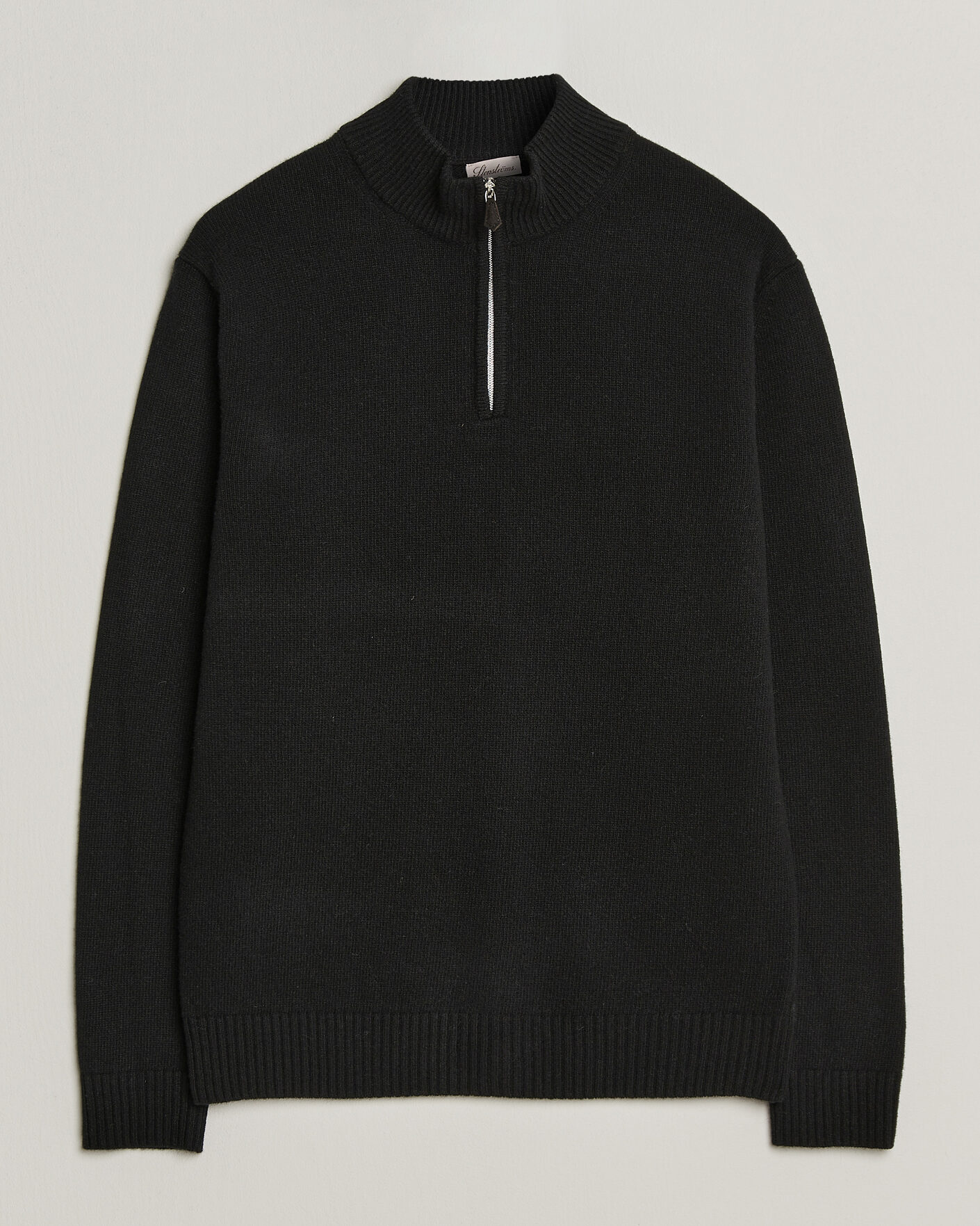 Uomini | Maglieria | Stenströms | Brushed Merino Half-Zip Black