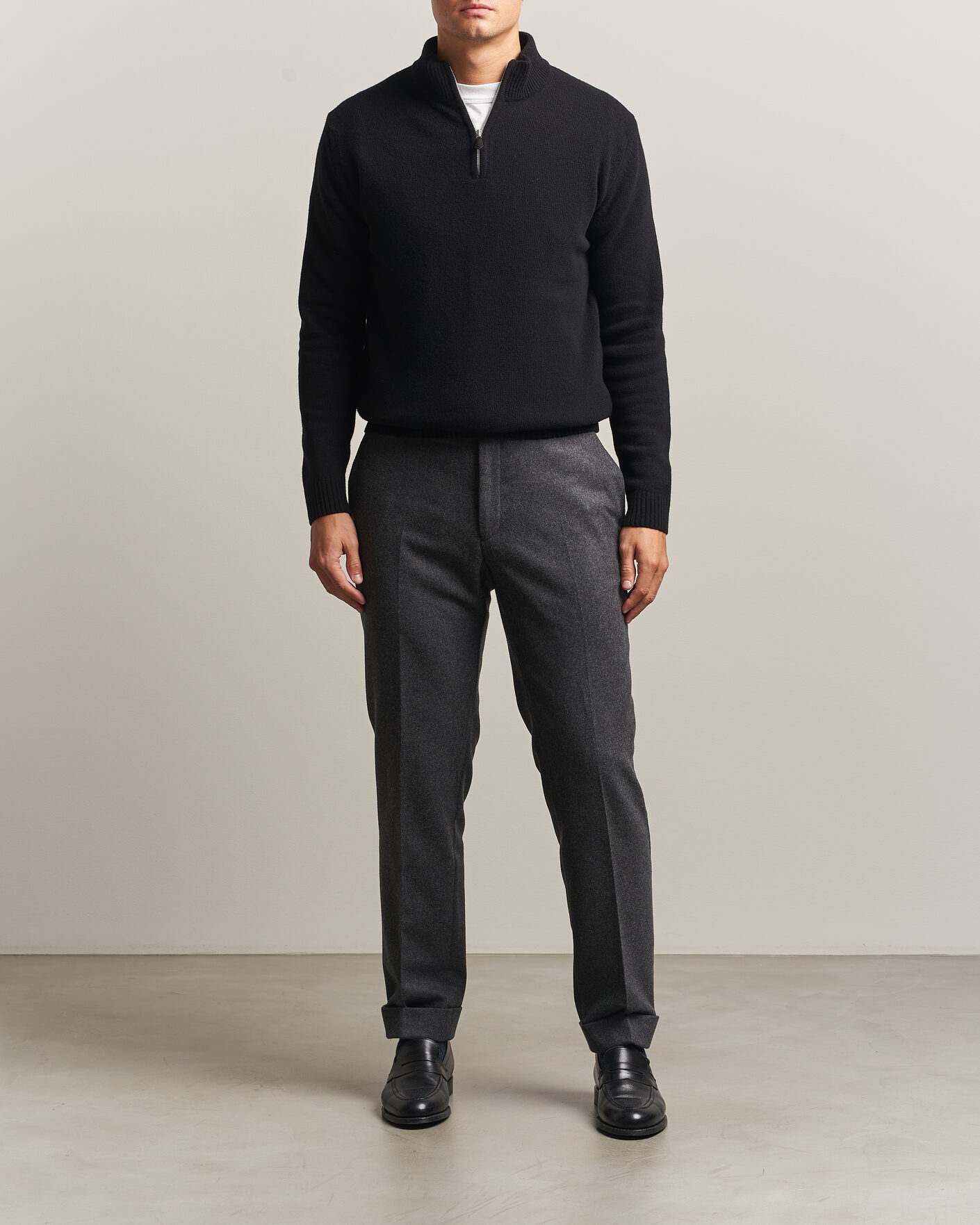 Uomini | Maglieria | Stenströms | Brushed Merino Half-Zip Black