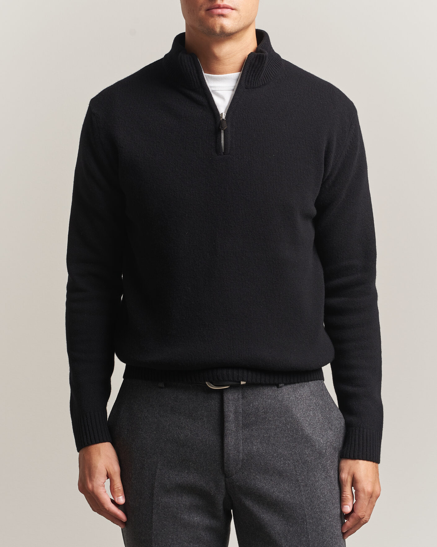 Uomini | Maglieria | Stenströms | Brushed Merino Half-Zip Black