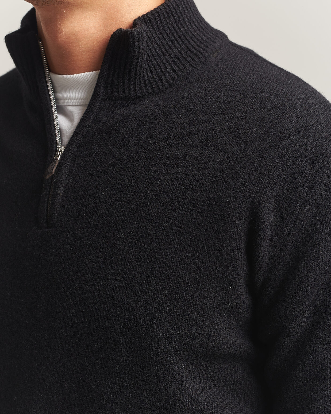 Uomini | Maglieria | Stenströms | Brushed Merino Half-Zip Black