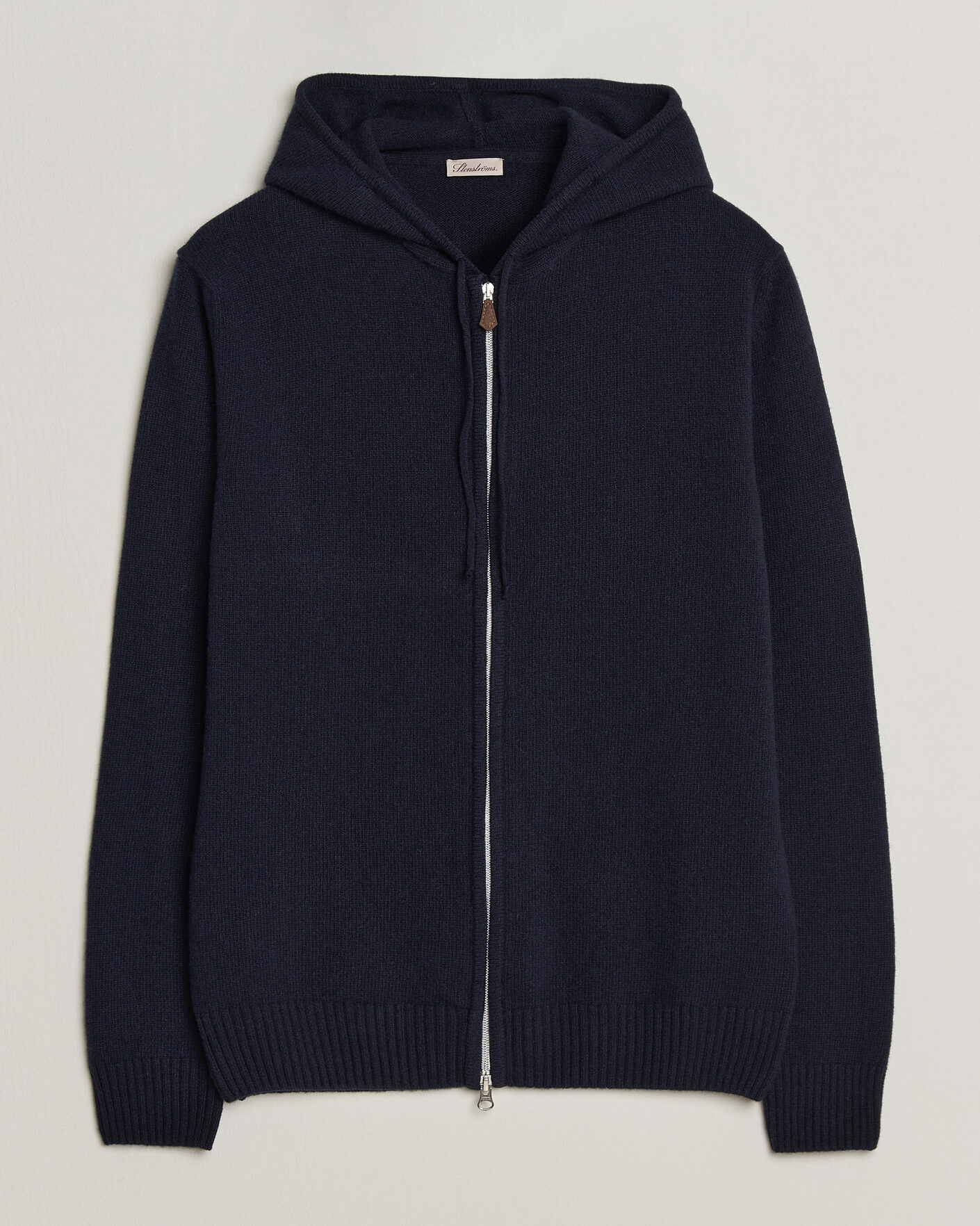 Uomini | Maglieria | Stenströms | Brushed Merino Full-Zip Hood Navy