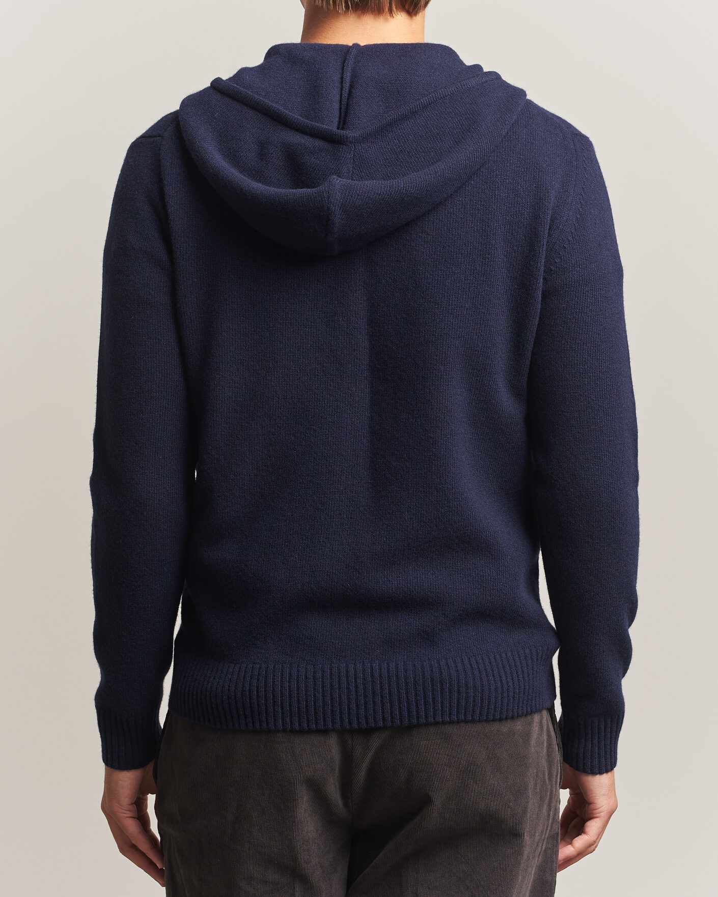 Uomini | Maglieria | Stenströms | Brushed Merino Full-Zip Hood Navy