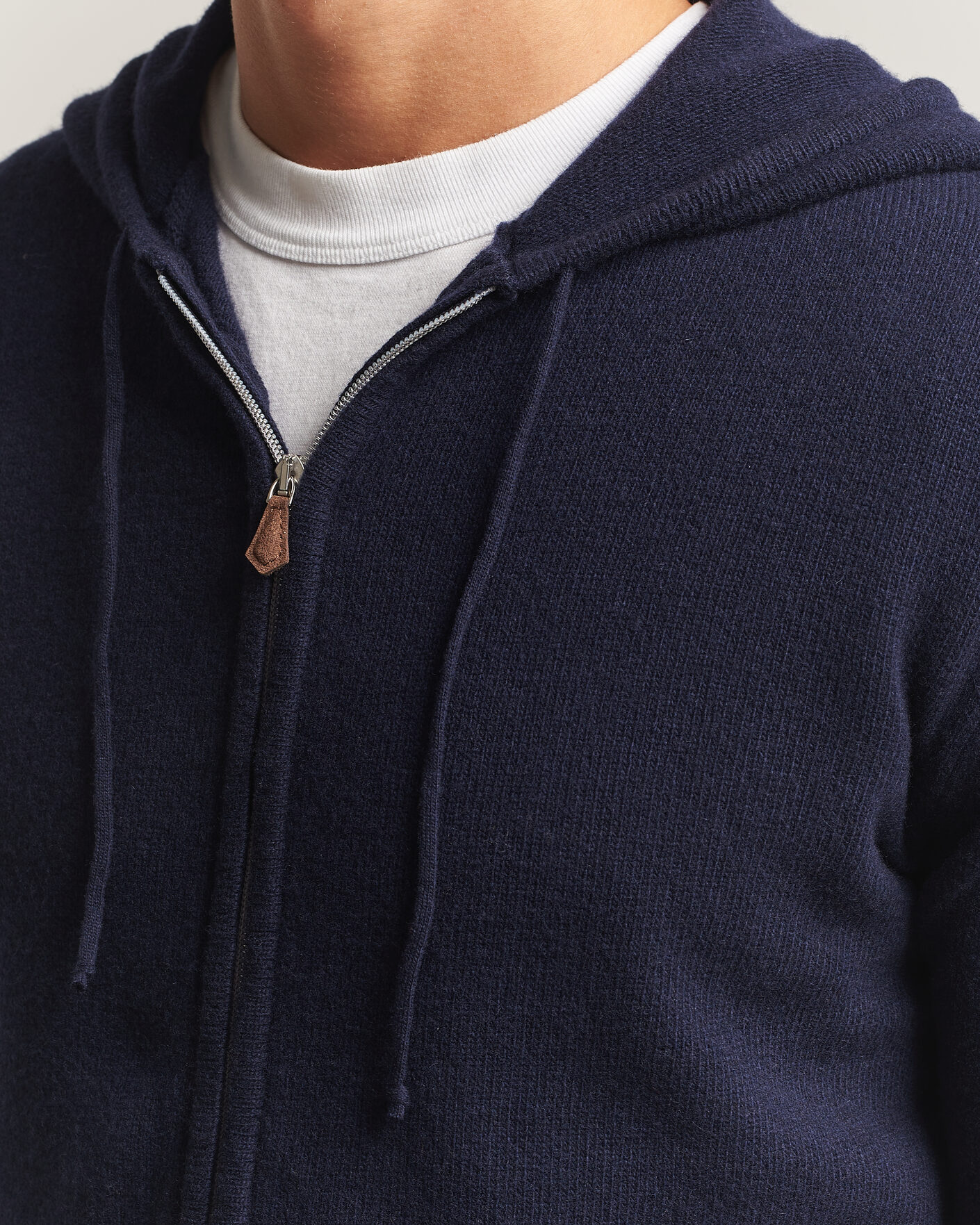 Uomini | Maglieria | Stenströms | Brushed Merino Full-Zip Hood Navy