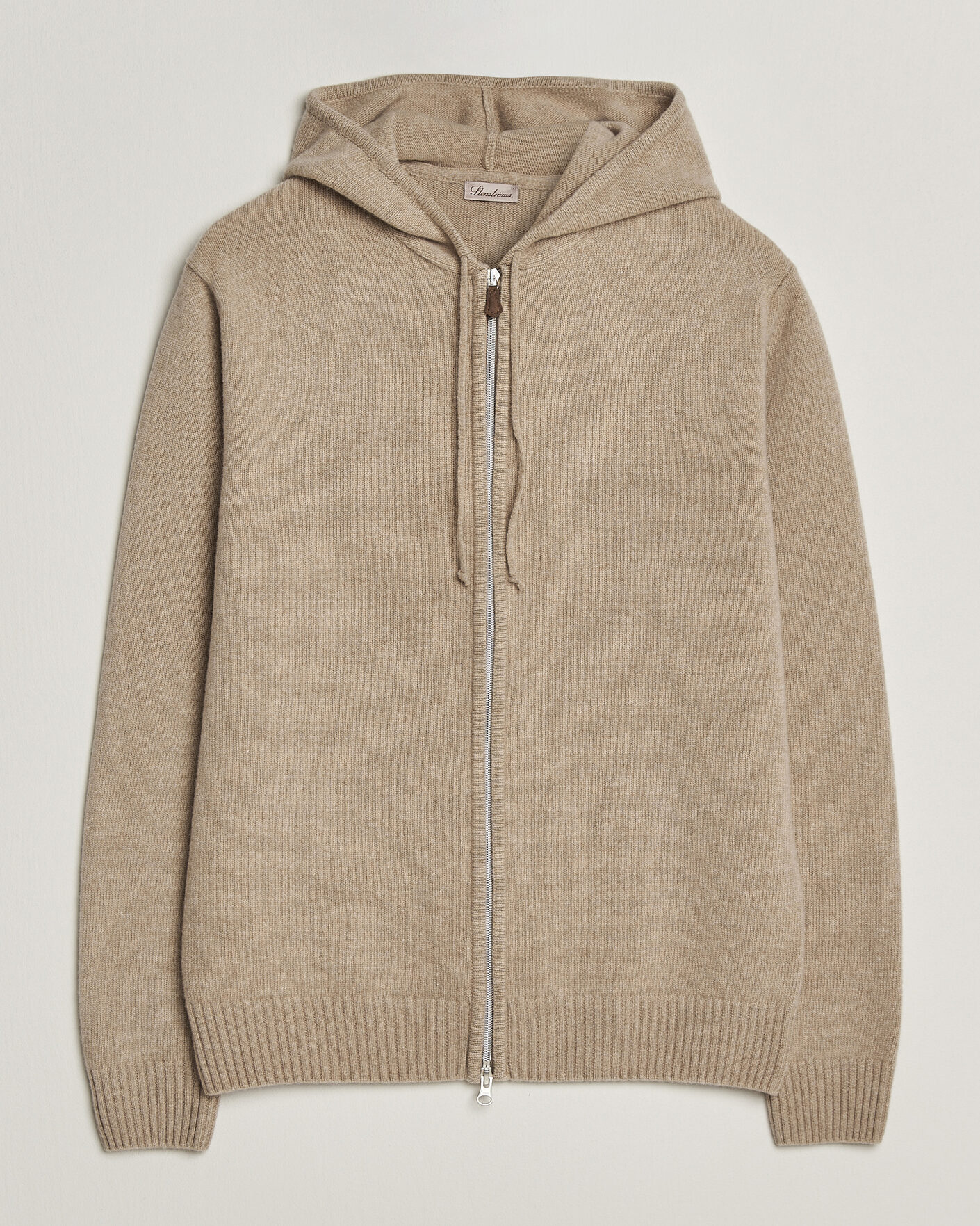 Uomini | Maglieria | Stenströms | Brushed Merino Full-Zip Hood Beige