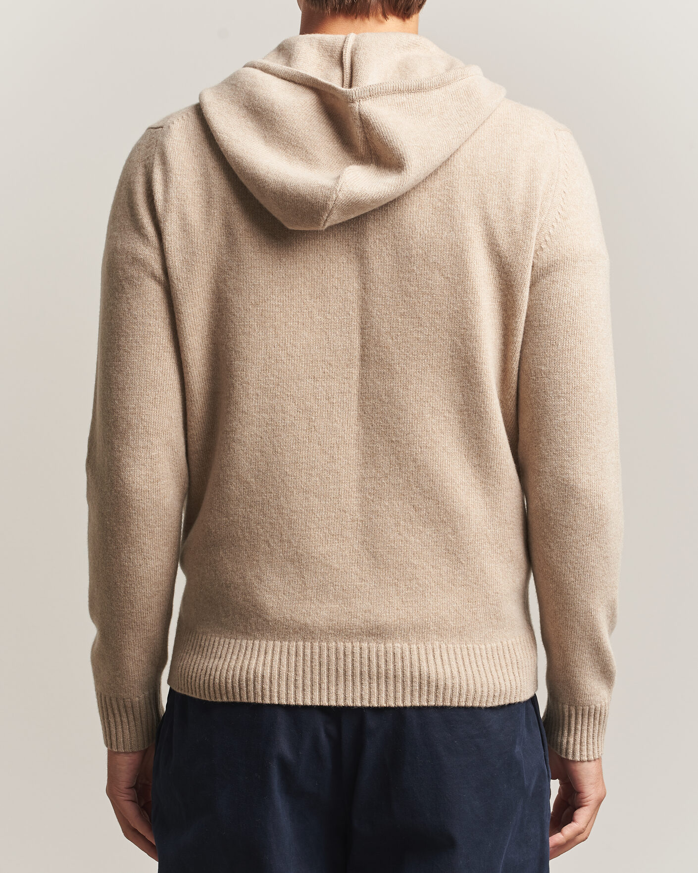 Uomini | Maglieria | Stenströms | Brushed Merino Full-Zip Hood Beige