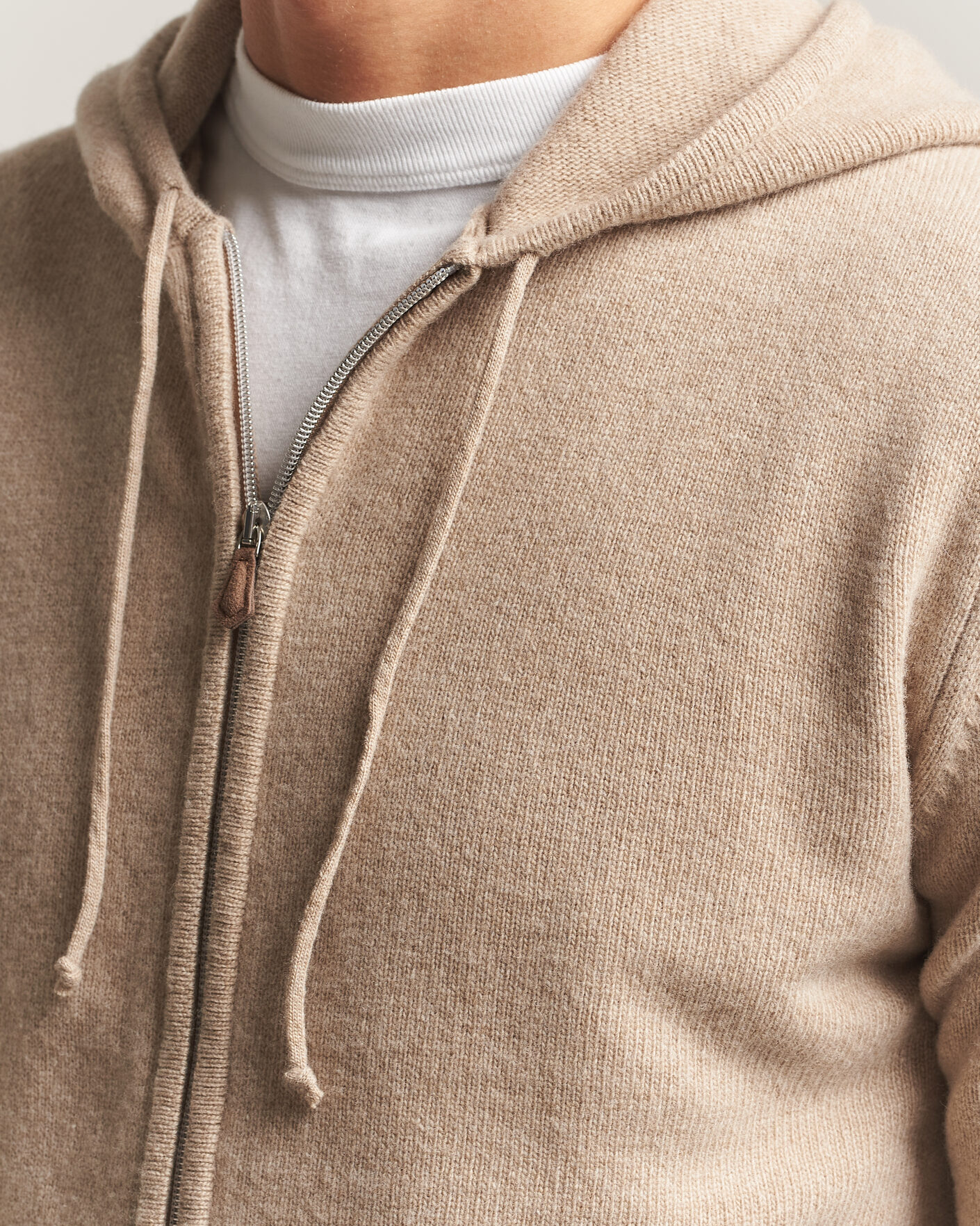 Uomini | Maglieria | Stenströms | Brushed Merino Full-Zip Hood Beige