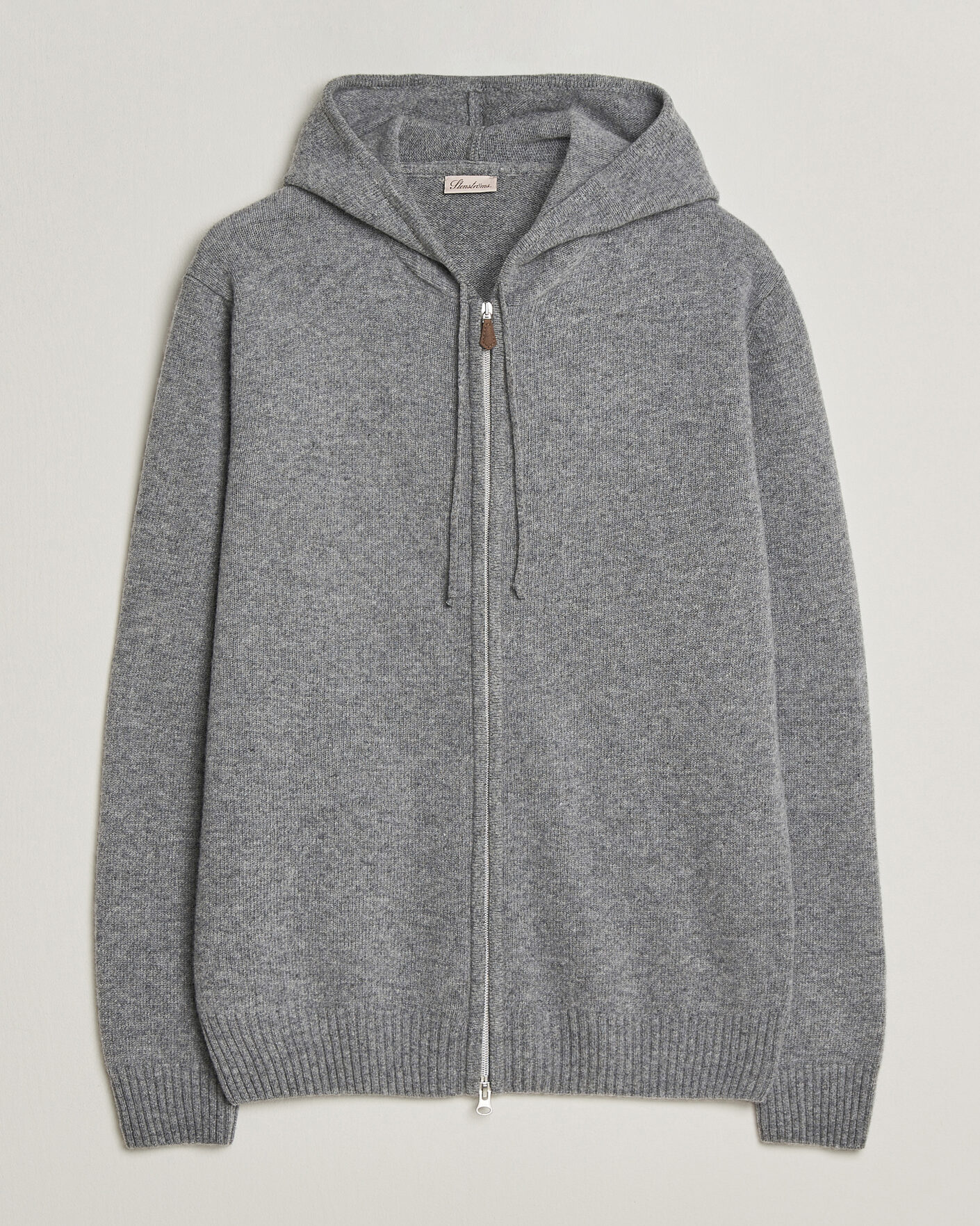 Uomini | Maglieria | Stenströms | Brushed Merino Full-Zip Hood Grey