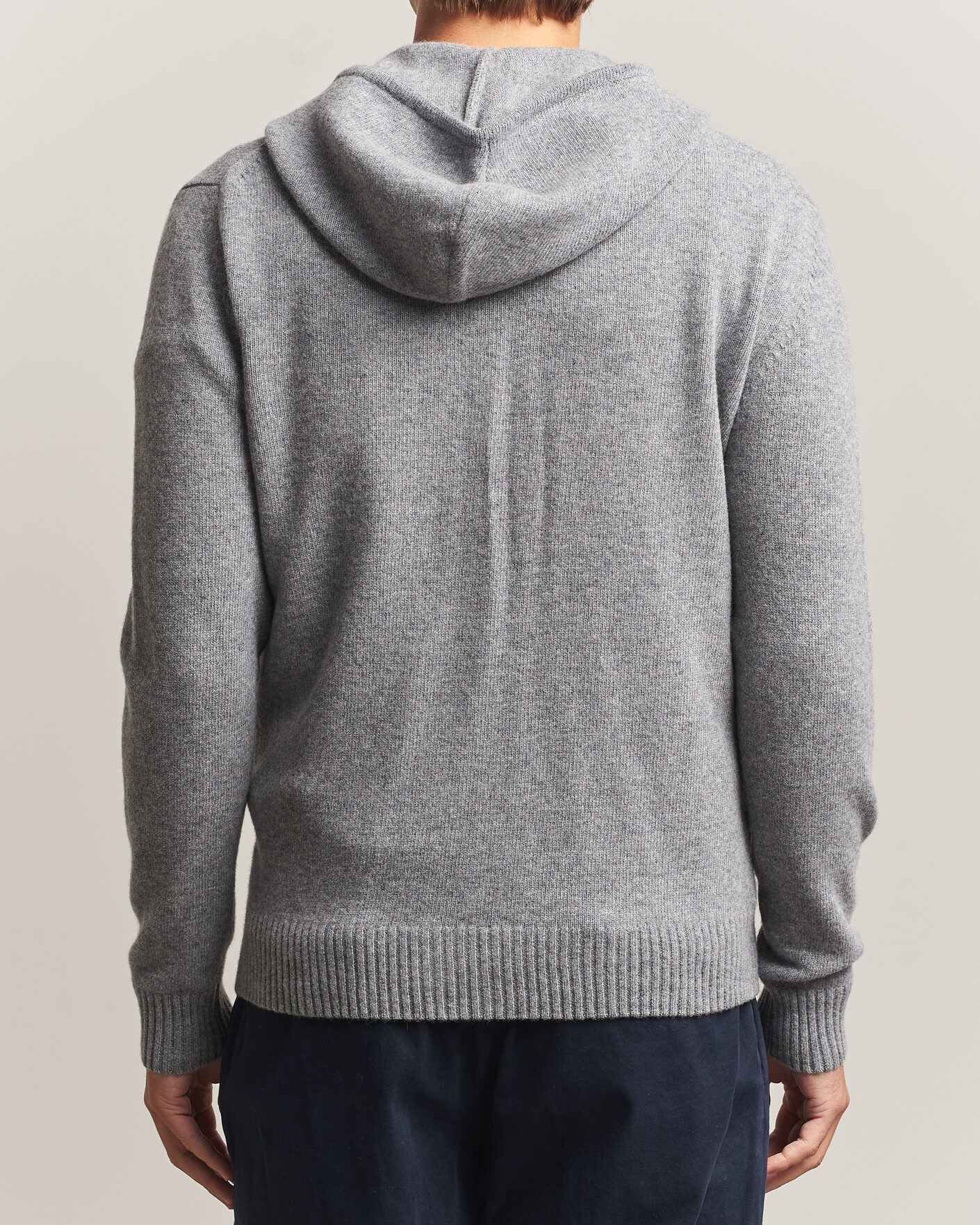 Uomini | Maglieria | Stenströms | Brushed Merino Full-Zip Hood Grey