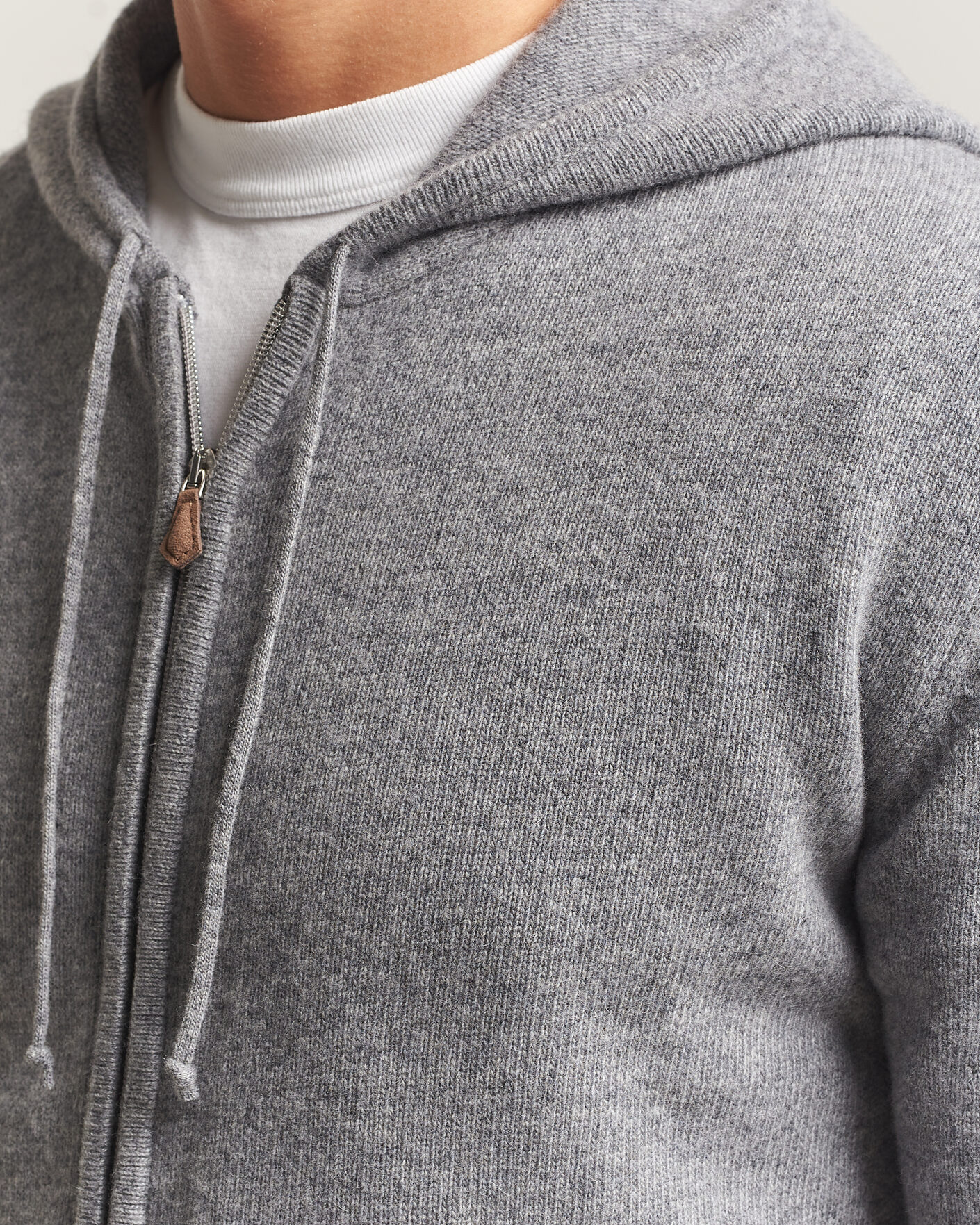 Uomini | Maglieria | Stenströms | Brushed Merino Full-Zip Hood Grey