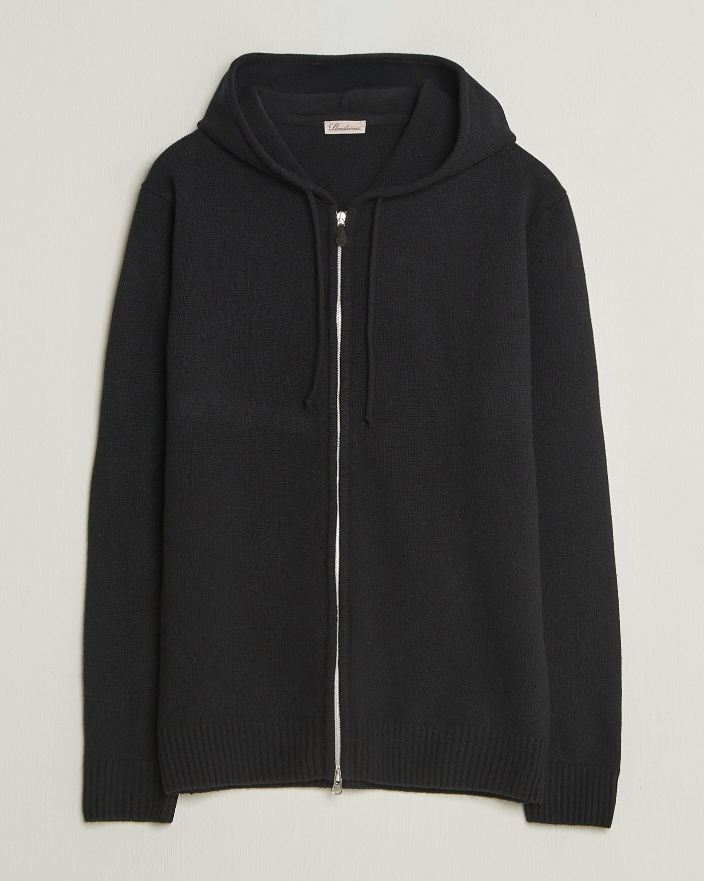 Uomini | Maglieria | Stenströms | Brushed Merino Full-Zip Hood Black