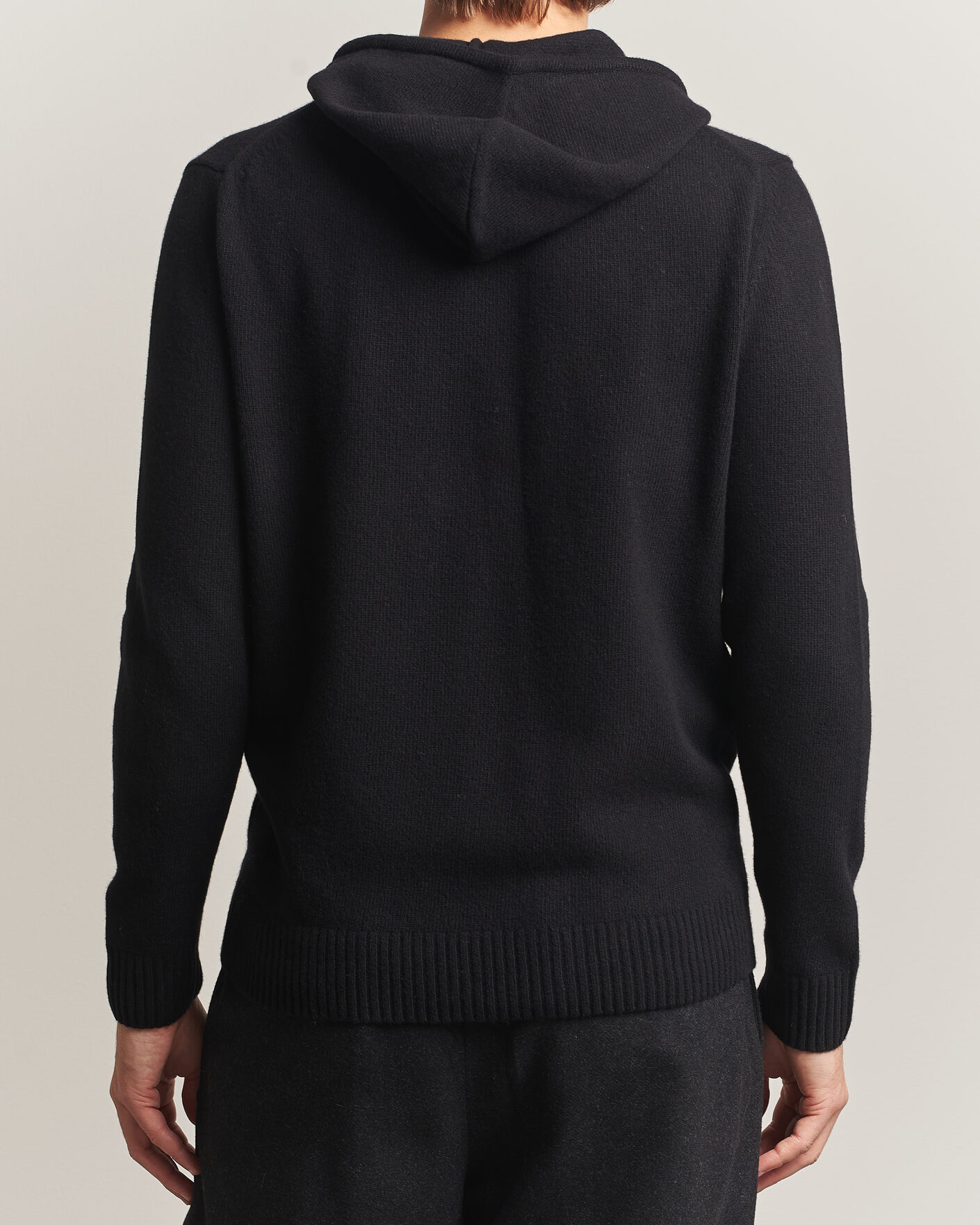 Uomini | Maglieria | Stenströms | Brushed Merino Full-Zip Hood Black