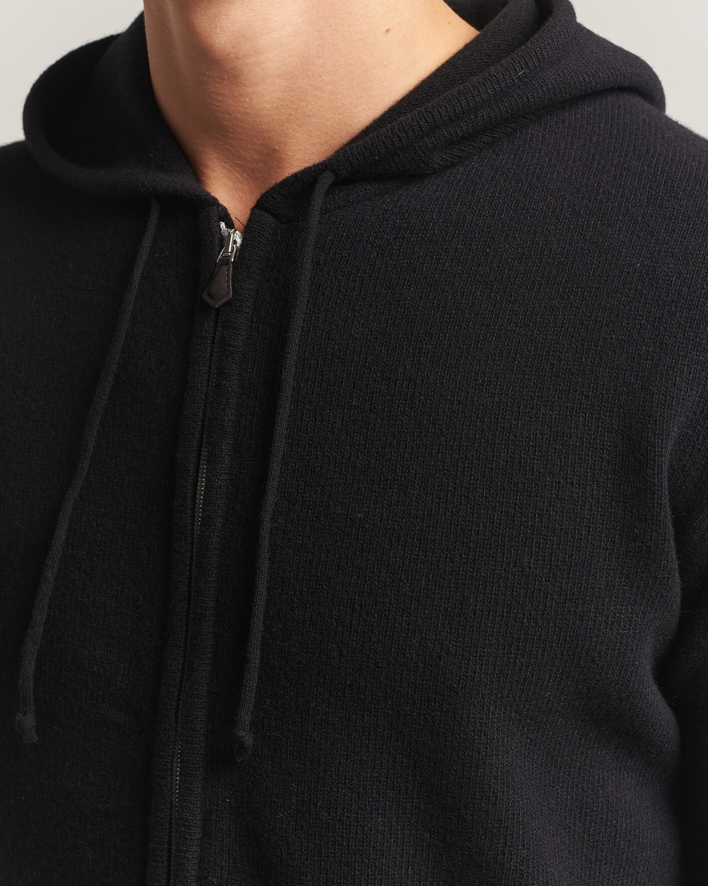 Uomini | Maglieria | Stenströms | Brushed Merino Full-Zip Hood Black