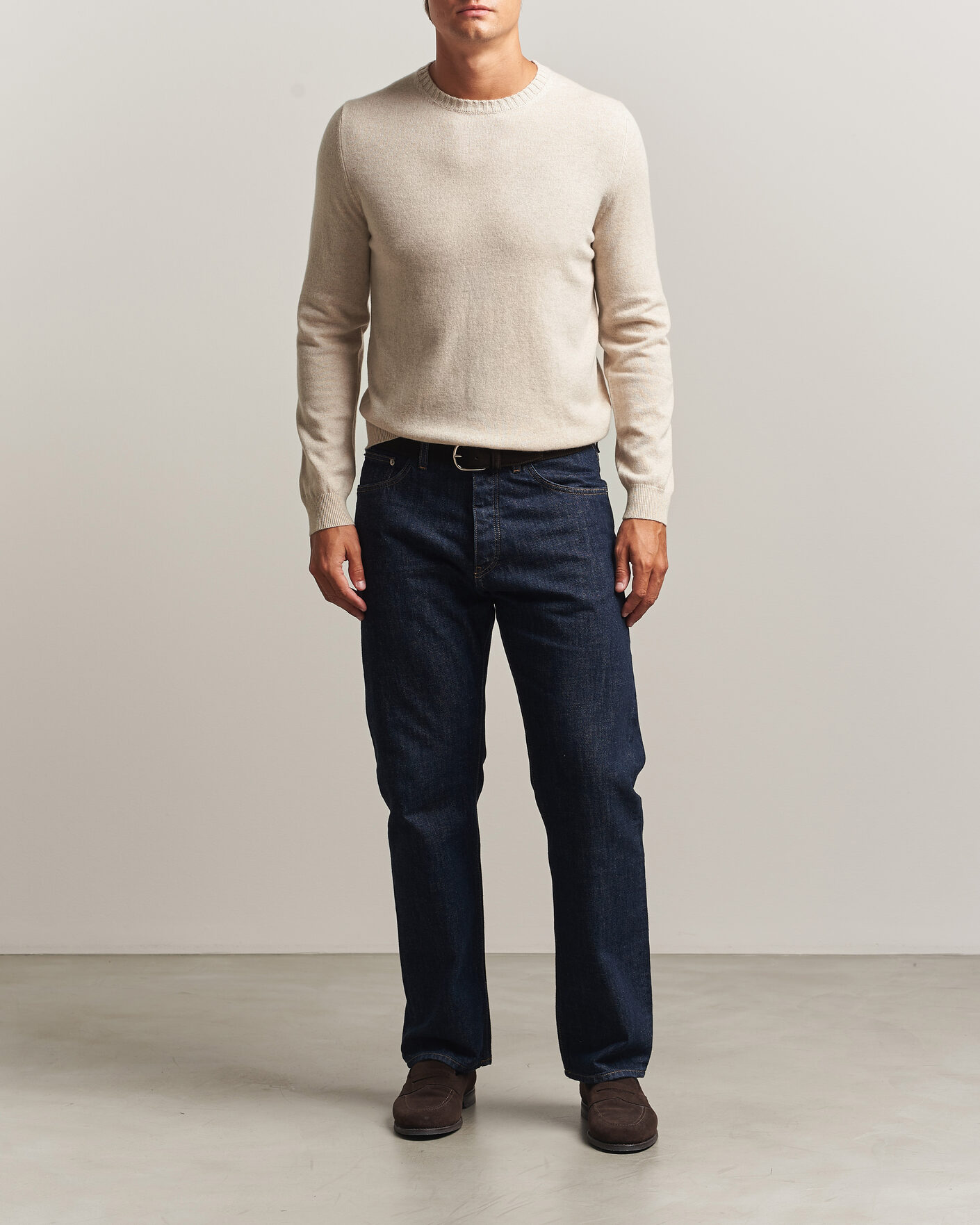 Uomini | Maglieria | Stenströms | Cashmere Crewneck Beige