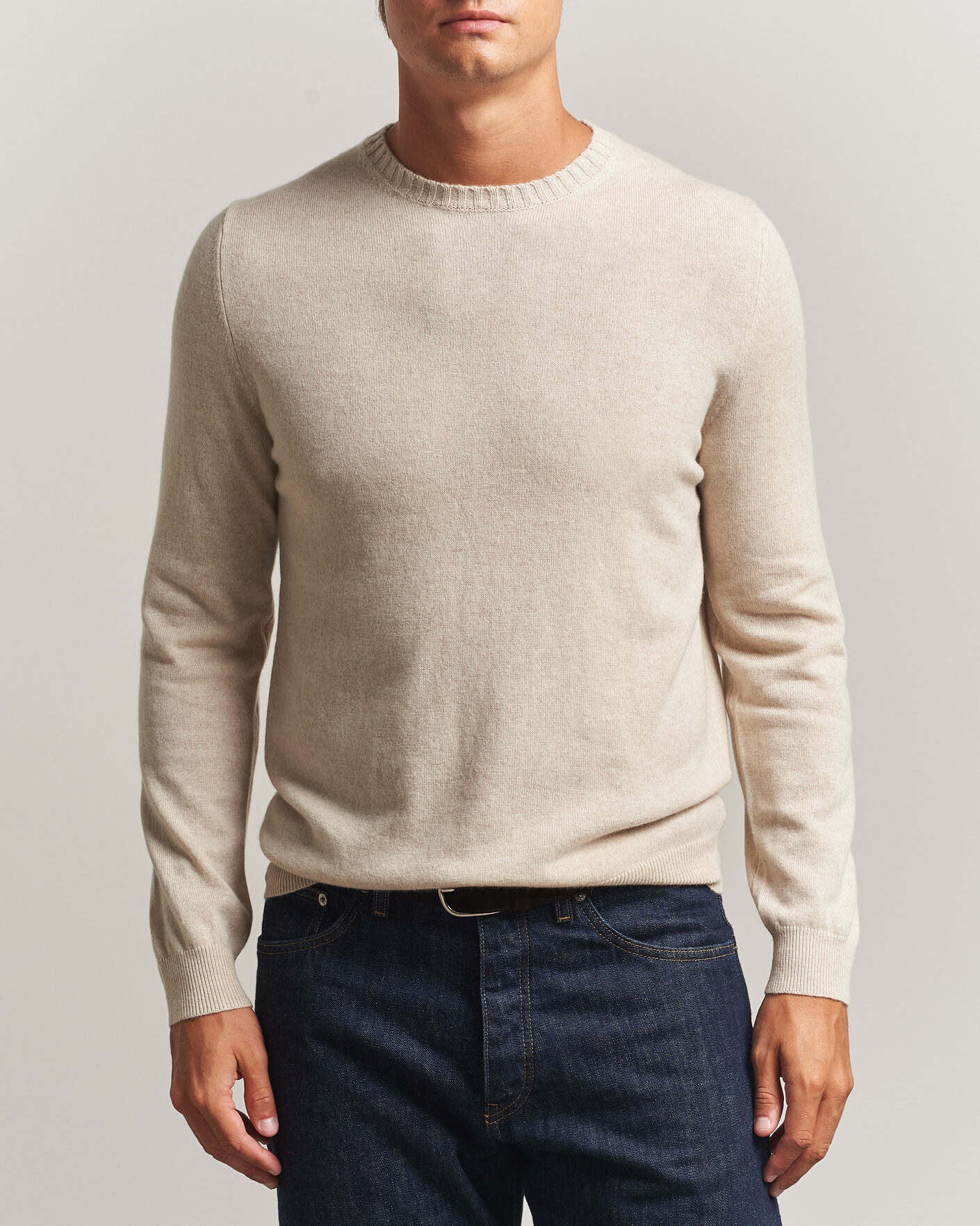 Uomini | Maglieria | Stenströms | Cashmere Crewneck Beige