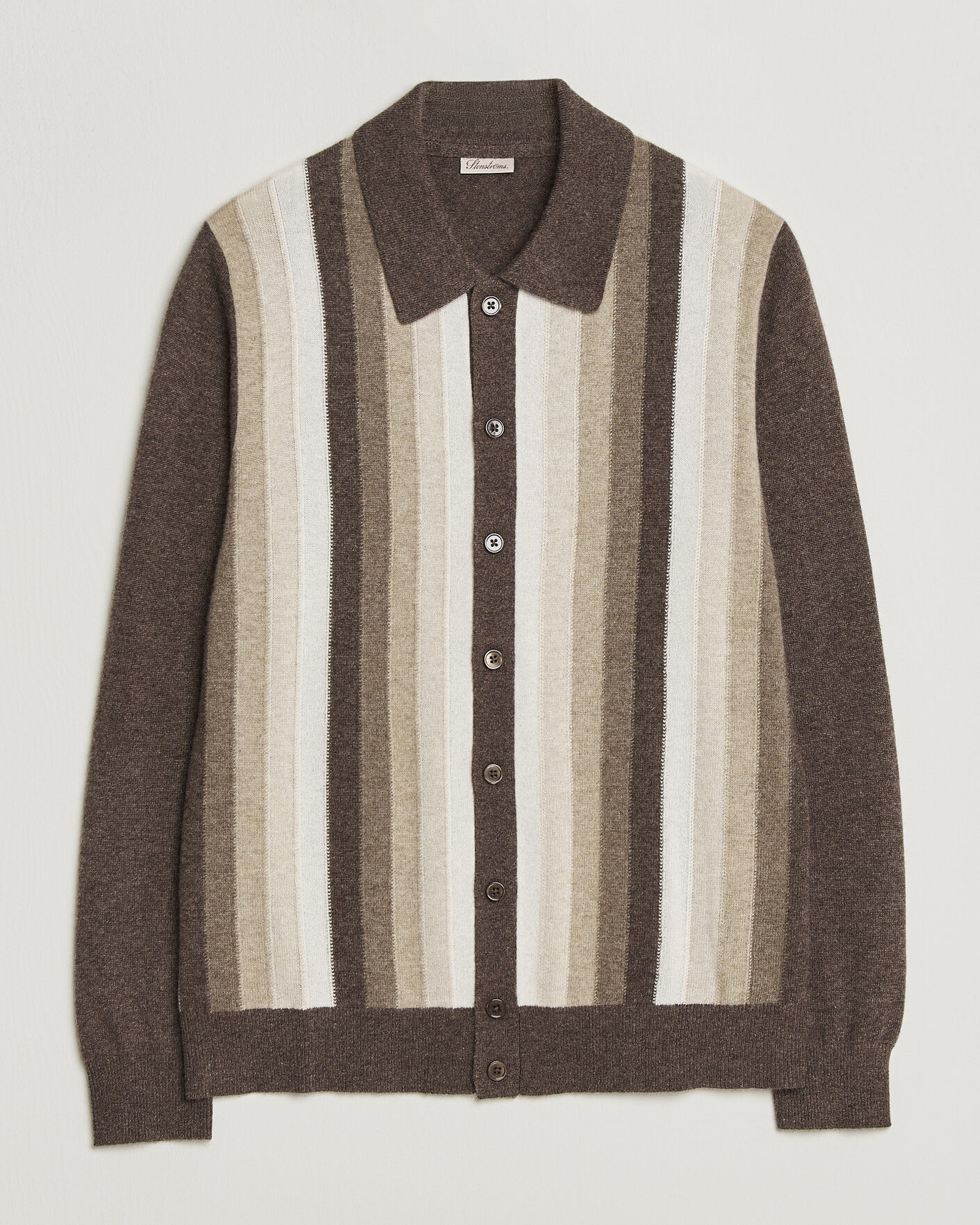 Uomini | Maglieria | Stenströms | Cashmere Striped Polo Cardigan Brown