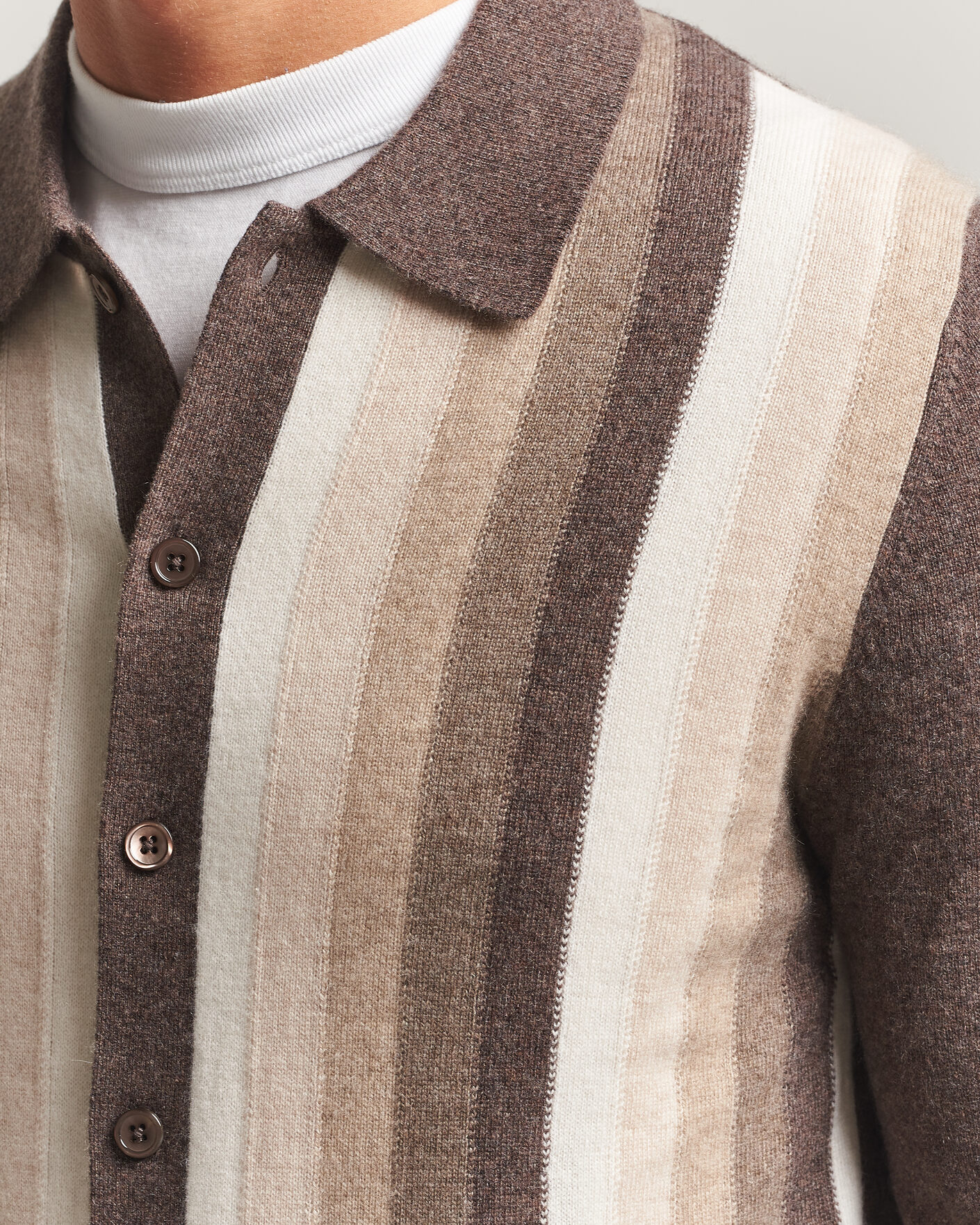Uomini | Maglieria | Stenströms | Cashmere Striped Polo Cardigan Brown