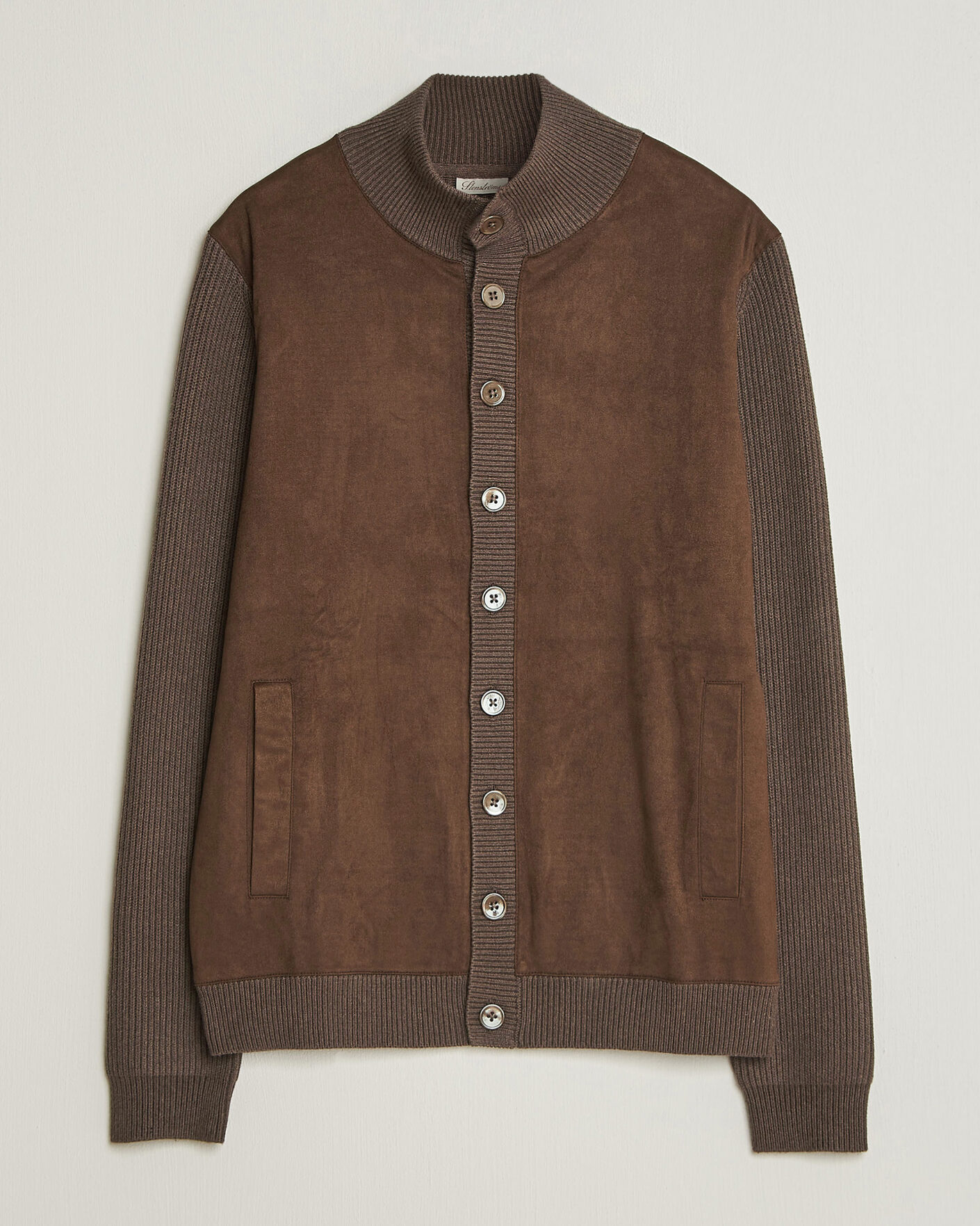 Uomini | Maglieria | Stenströms | Knitted Hybrid Alcantara Jacket Brown