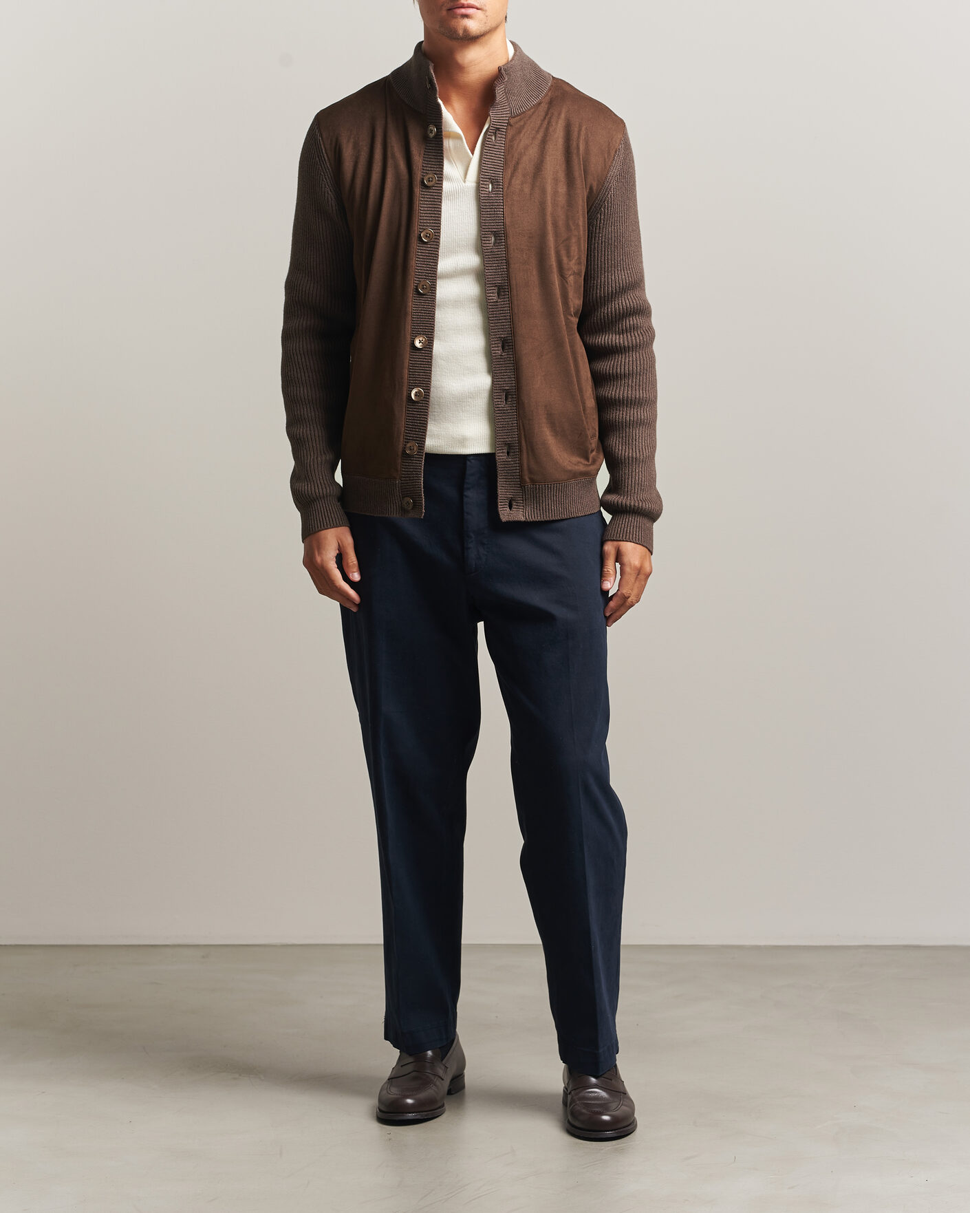 Uomini | Maglieria | Stenströms | Knitted Hybrid Alcantara Jacket Brown