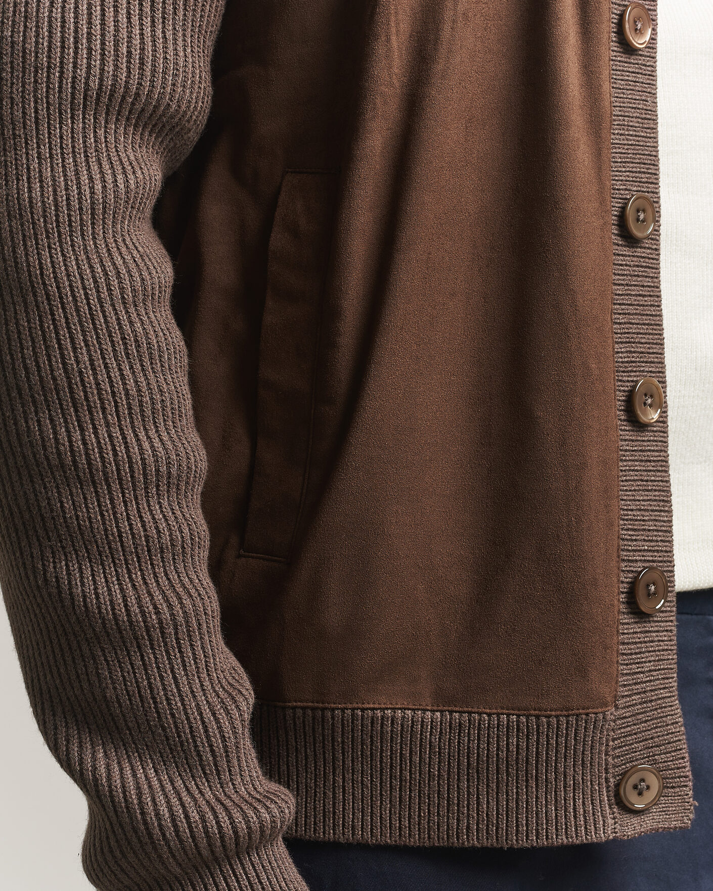 Uomini | Maglieria | Stenströms | Knitted Hybrid Alcantara Jacket Brown