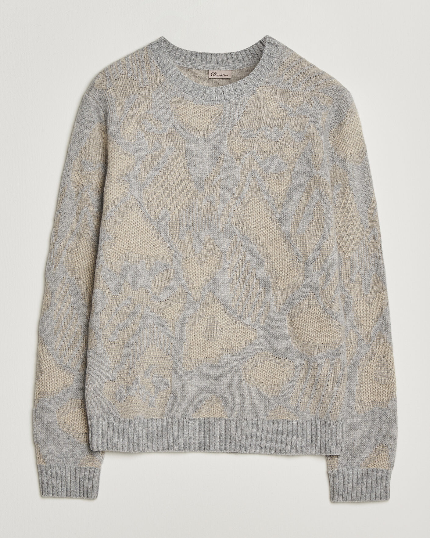 Uomini | Maglieria | Stenströms | Knitted Jaquard Yak/Merino Sweater Beige Grey