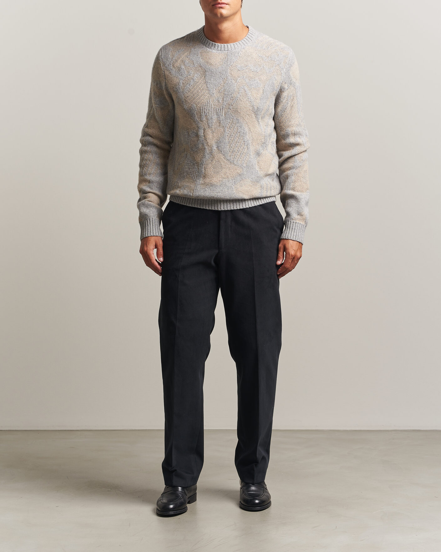 Uomini | Maglieria | Stenströms | Knitted Jaquard Yak/Merino Sweater Beige Grey