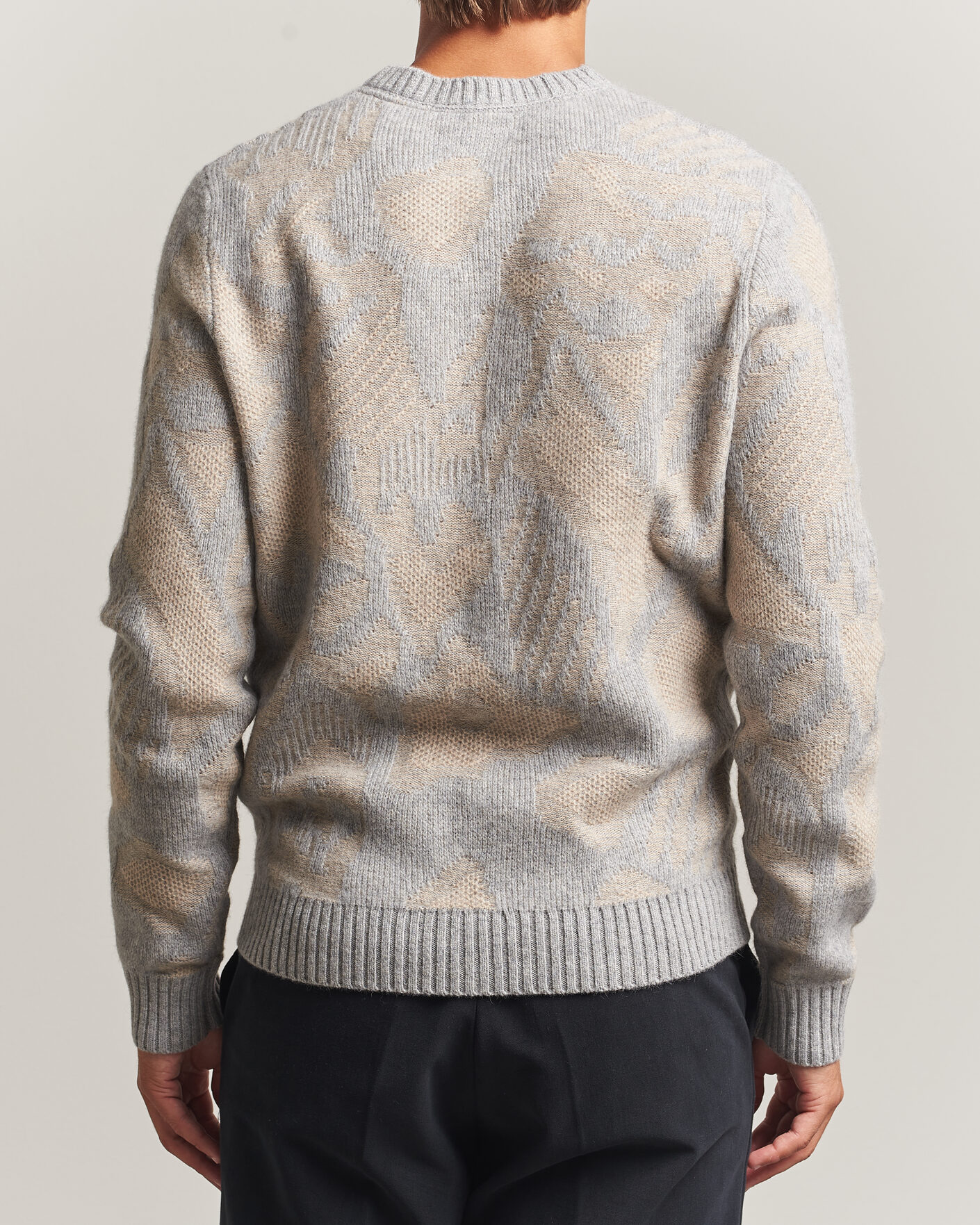 Uomini | Maglieria | Stenströms | Knitted Jaquard Yak/Merino Sweater Beige Grey