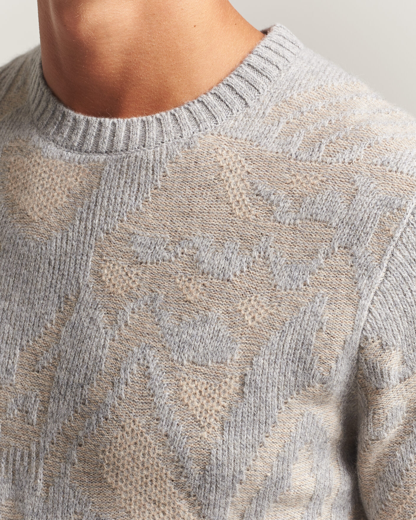 Uomini | Maglieria | Stenströms | Knitted Jaquard Yak/Merino Sweater Beige Grey