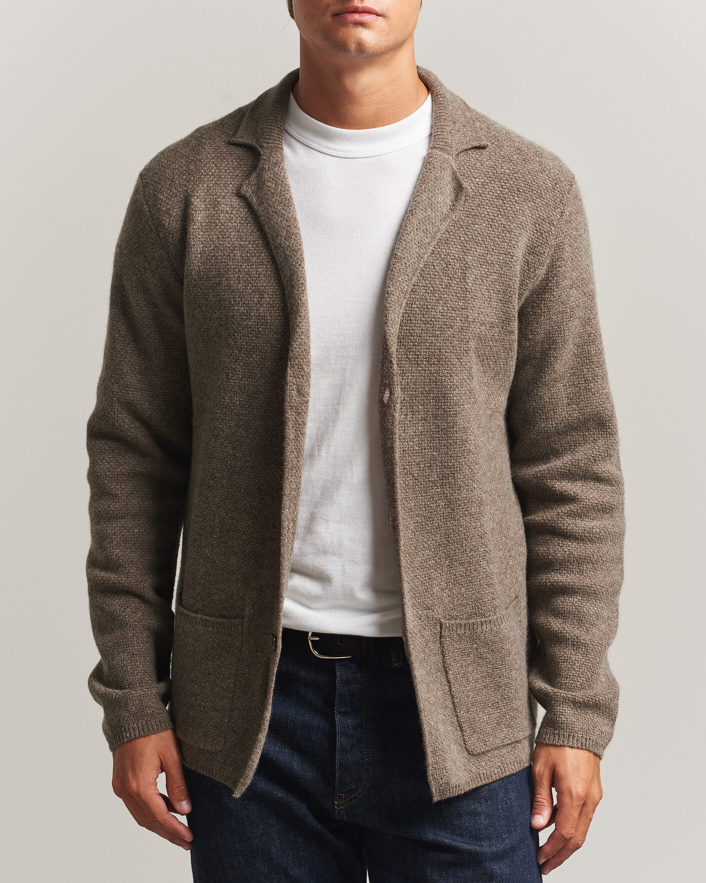 Uomini | Maglieria | Stenströms | Knitted Yak/Merino Cardigan Blazer Brown